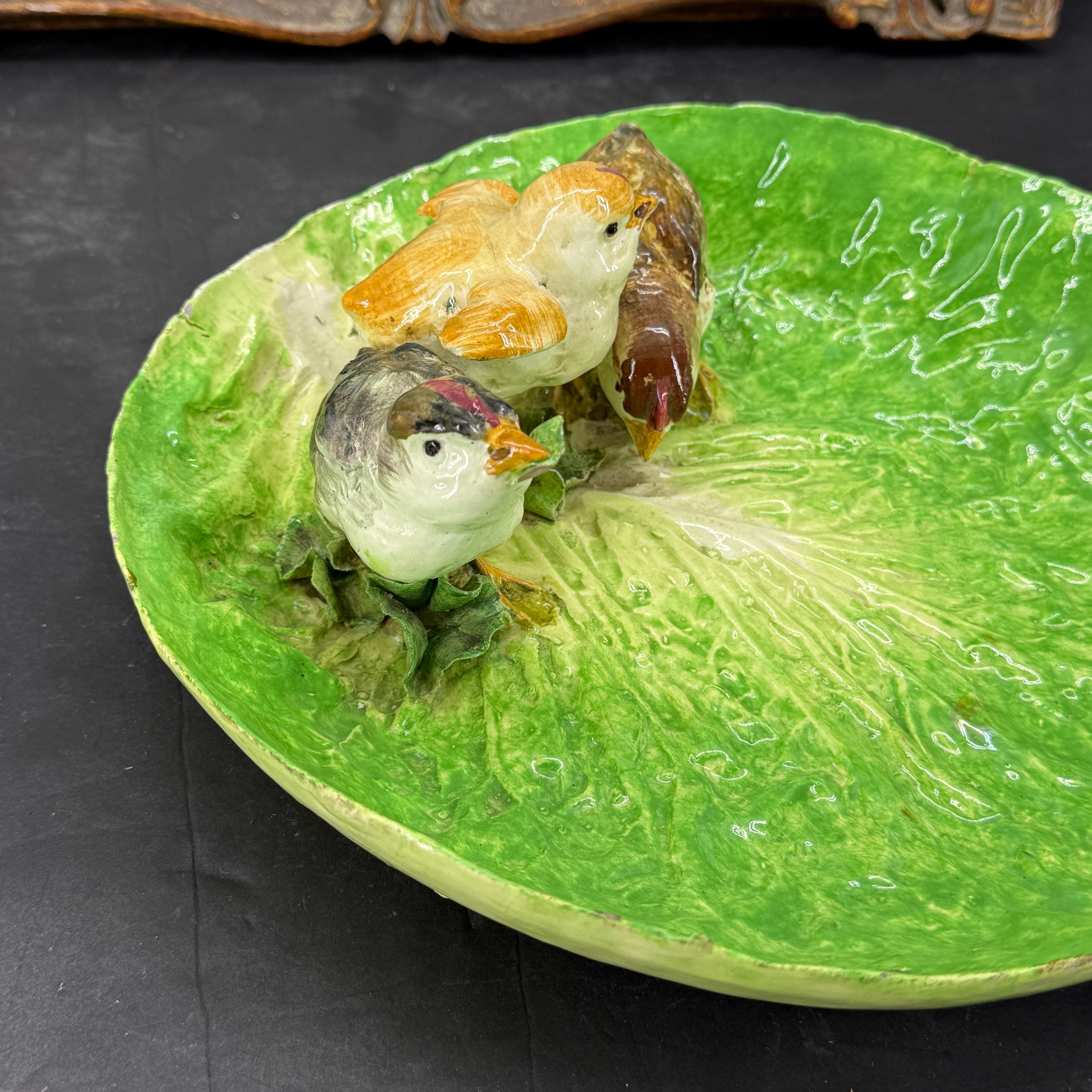 E B Napoli Maiolica Napoliware Piatto ciotola Uccello Foglia di Cavolo in vendita 6