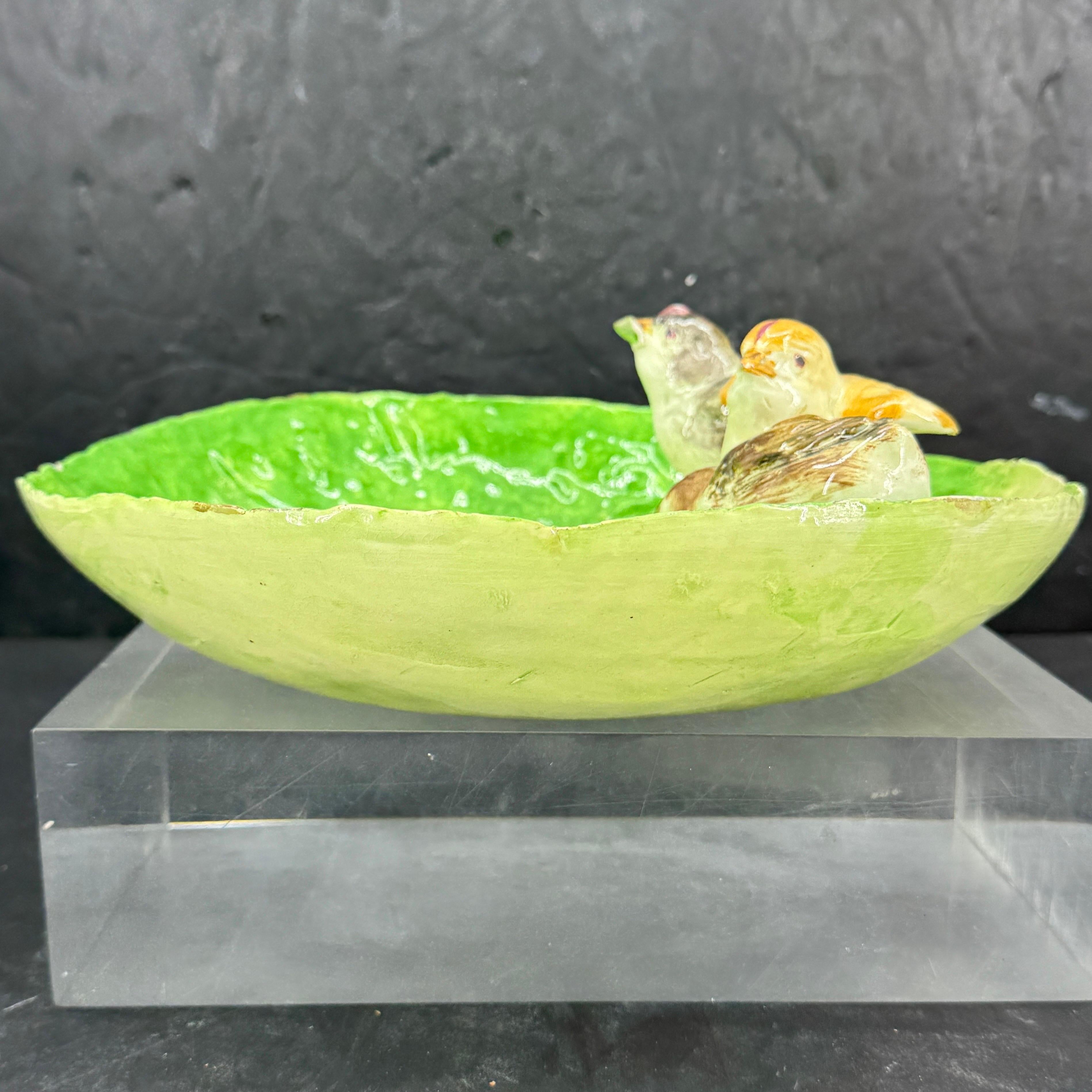 Italiano E B Napoli Maiolica Napoliware Piatto ciotola Uccello Foglia di Cavolo in vendita