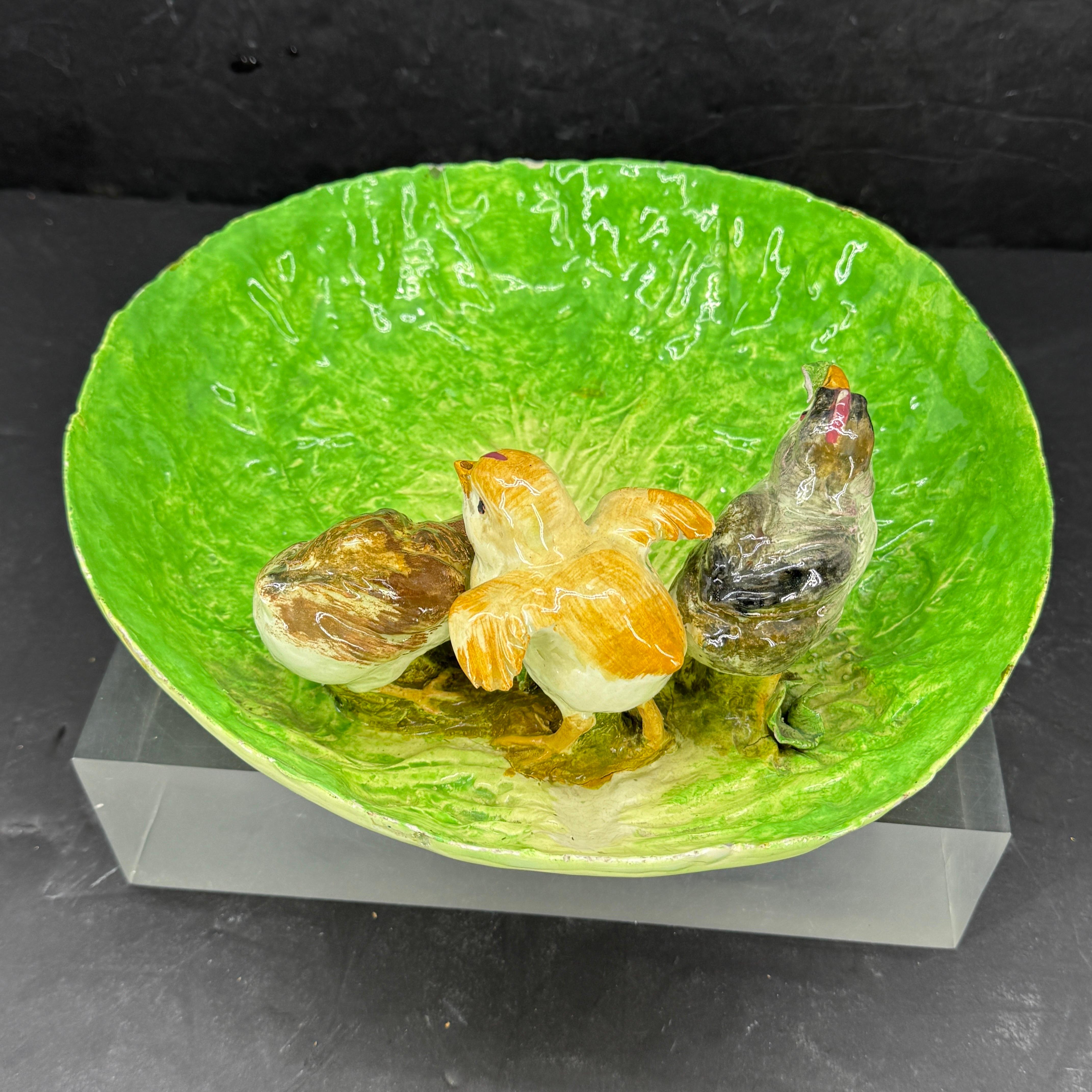 XX secolo E B Napoli Maiolica Napoliware Piatto ciotola Uccello Foglia di Cavolo in vendita