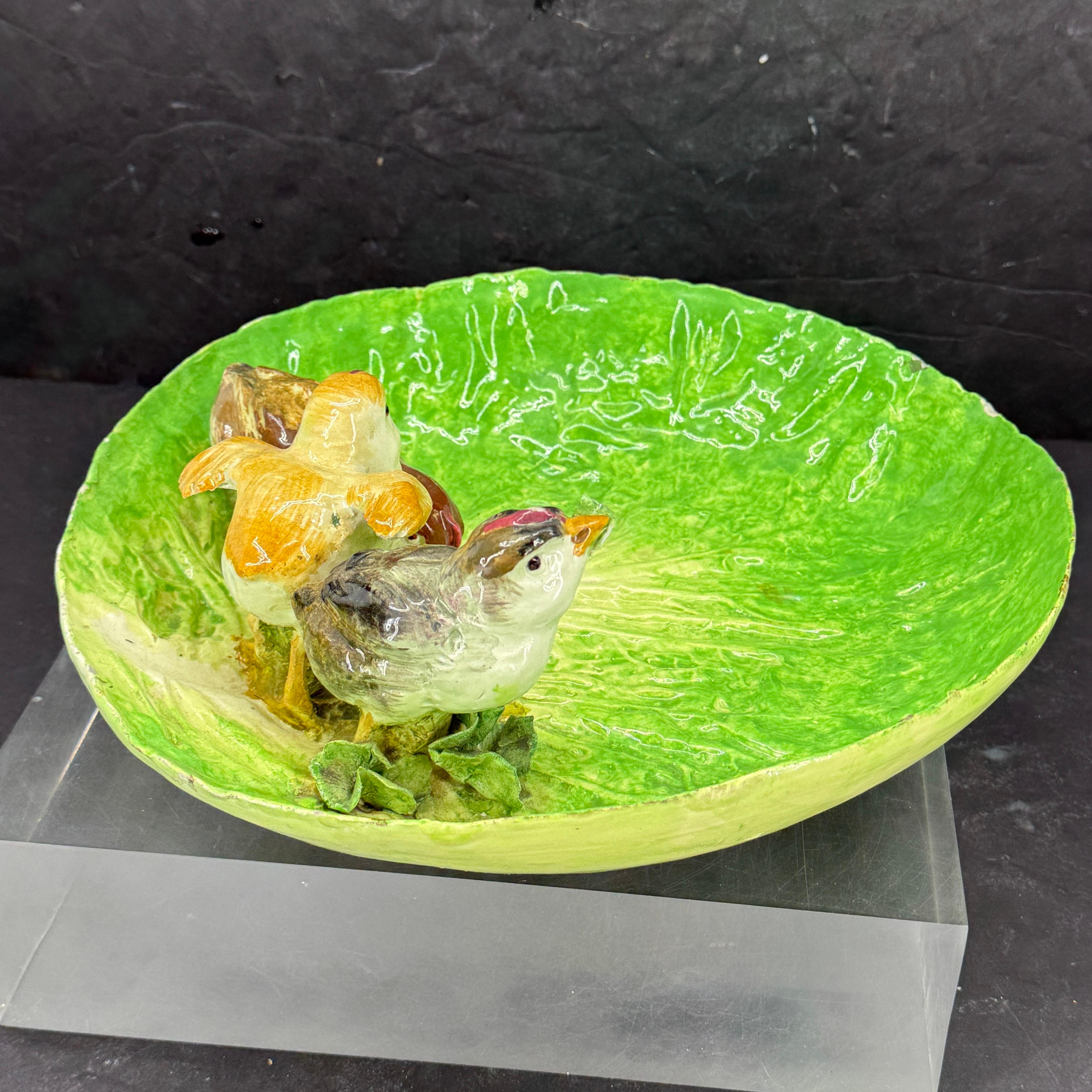 E B Napoli Maiolica Napoliware Piatto ciotola Uccello Foglia di Cavolo in vendita 1