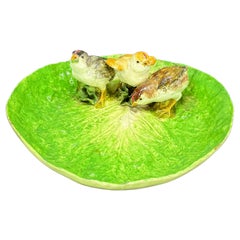 E B Napoli Majolica Napoliware Cabbage Leaf Bird Bowl Plate