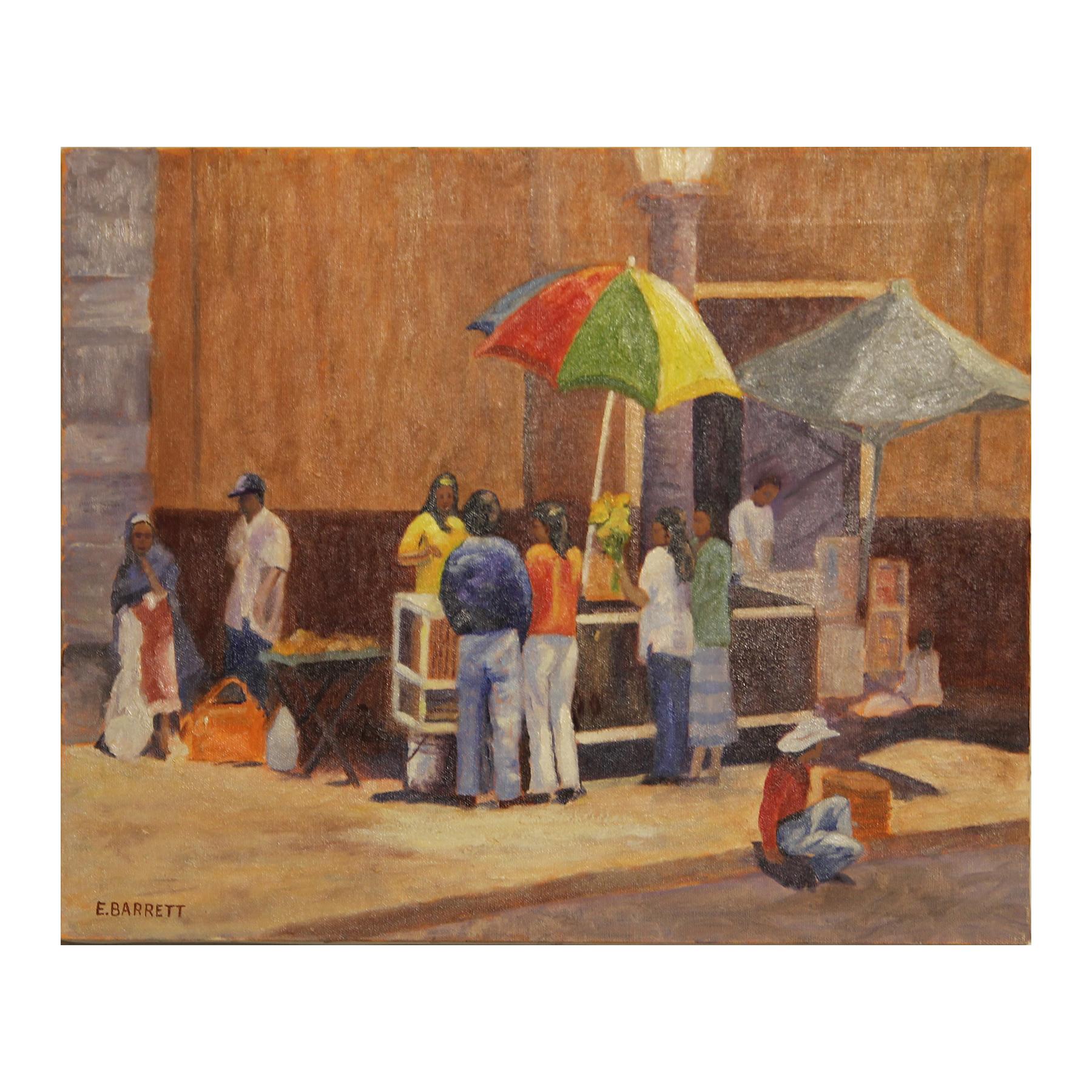 E. Barrett Figurative Painting - Colorful Contemporary Street Scene Impressionist Landscape Painting