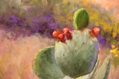 Pink, Purple, and Green Toned Flowering Cacti Desert Landscape Painting