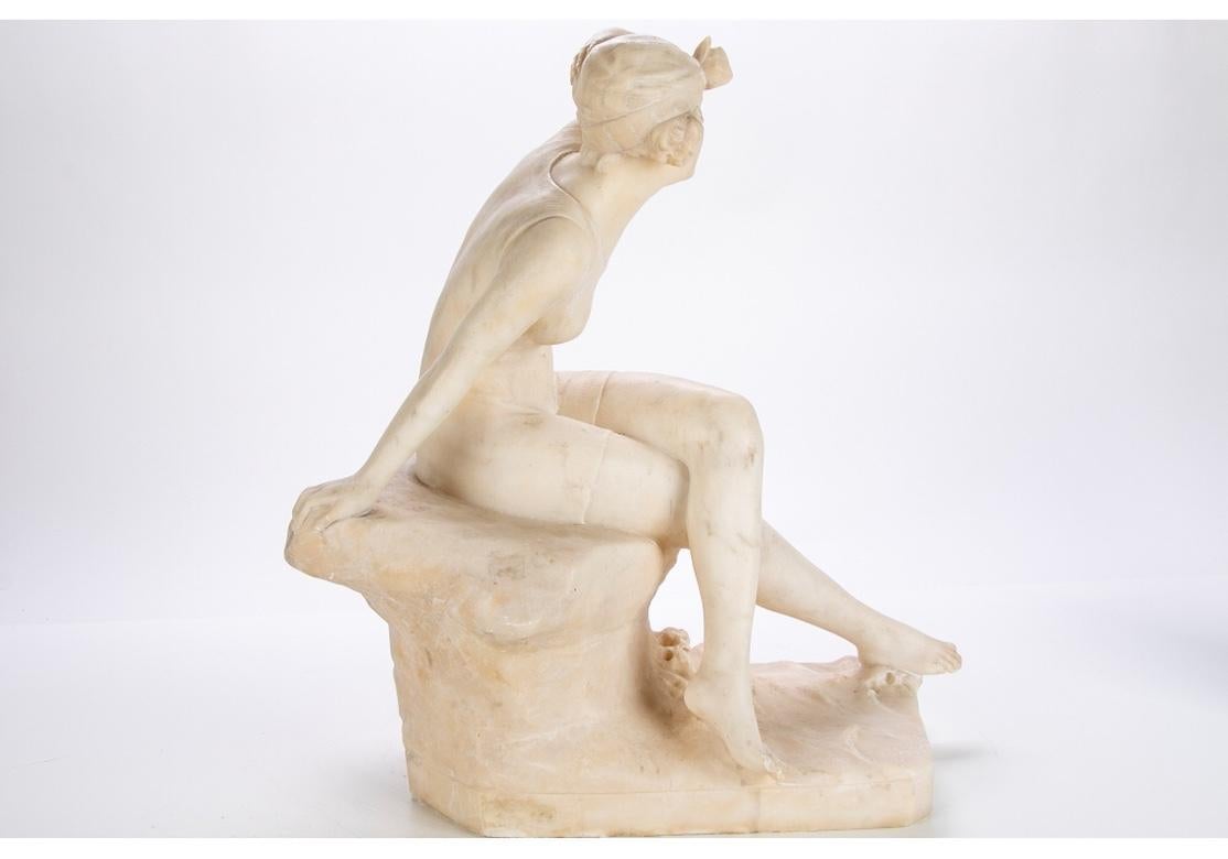 E. Battiglia 'Italy, 19th-20th Century' Alabaster, Bathing Beauty Figure 6