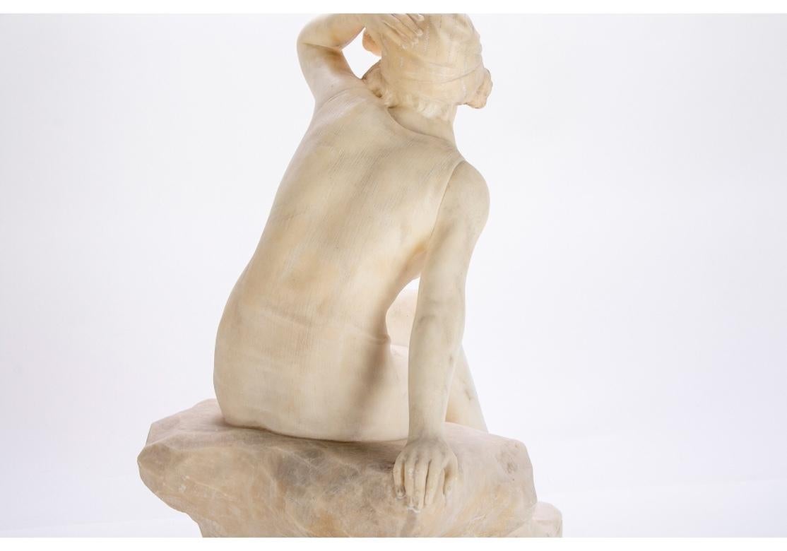 E. Battiglia 'Italy, 19th-20th Century' Alabaster, Bathing Beauty Figure 4