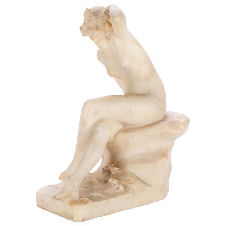 E. Battiglia 'Italy, 19th-20th Century' Alabaster, Bathing Beauty Figure
