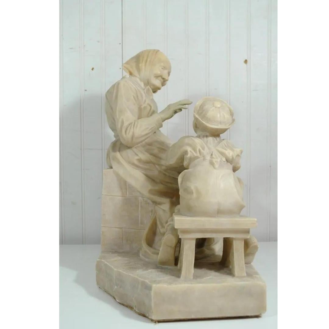 E Battiglia La Favola Della Nonna Alabaster Italian Sculpture Tale of Grandma For Sale 5