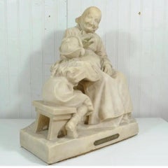 E Battiglia La Favola Della Nonna Alabaster Italian Sculpture Tale of Grandma