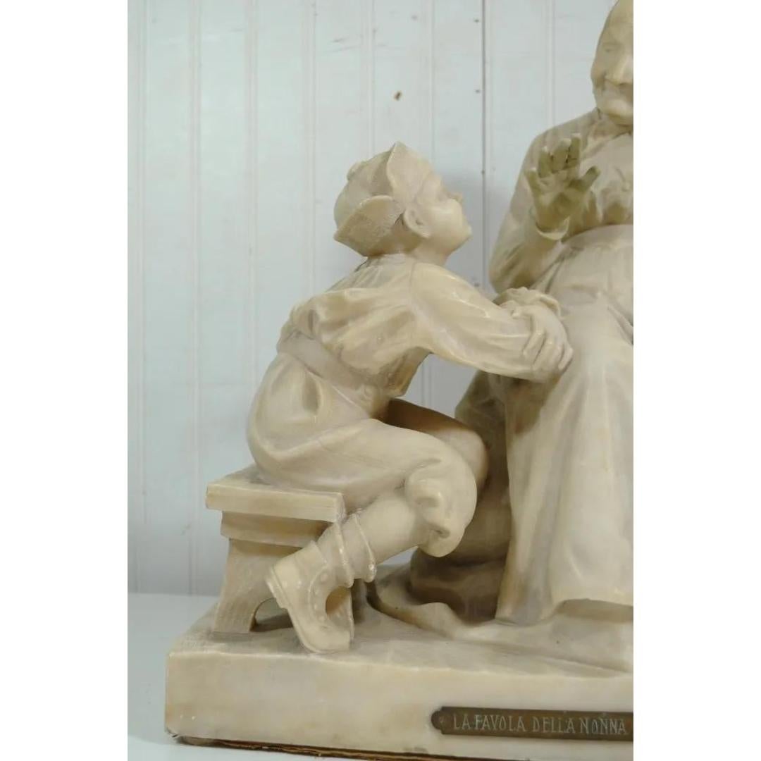 Victorian E Battiglia La Favola Della Nonna Alabaster Italian Sculpture Tale of Grandma For Sale