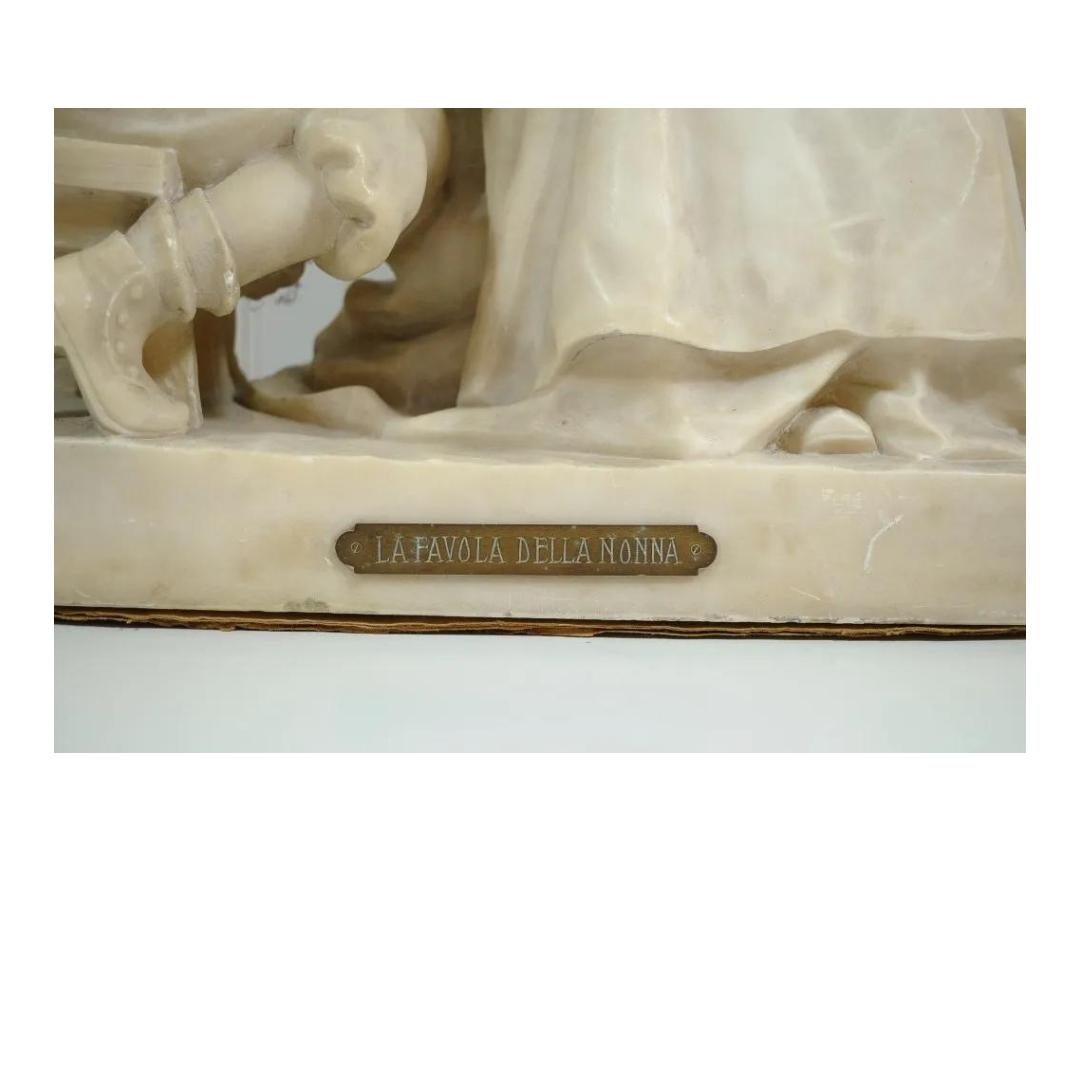 E Battiglia La Favola Della Nonna Alabaster Italian Sculpture Tale of Grandma In Fair Condition For Sale In Philadelphia, PA