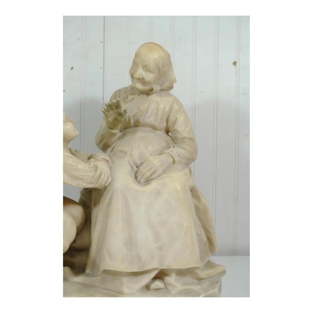 Early 20th Century E Battiglia La Favola Della Nonna Alabaster Italian Sculpture Tale of Grandma For Sale