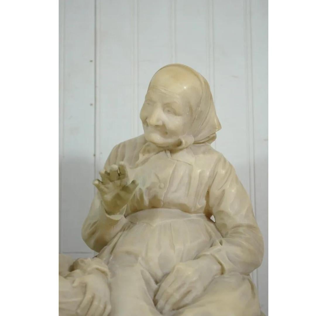 E Battiglia La Favola Della Nonna Alabaster Italian Sculpture Tale of Grandma For Sale 1