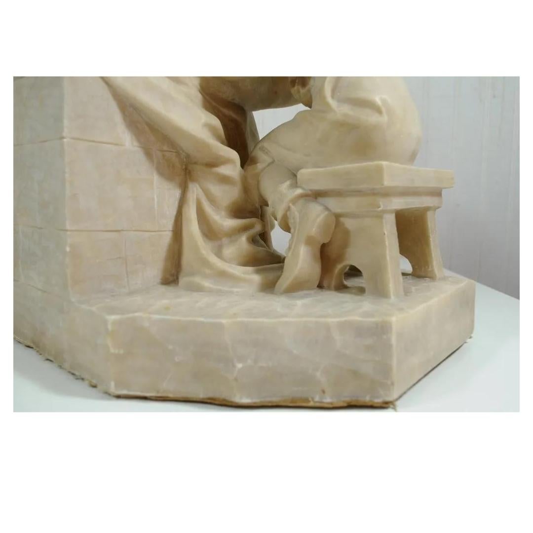 E Battiglia La Favola Della Nonna Alabaster Italian Sculpture Tale of Grandma For Sale 4