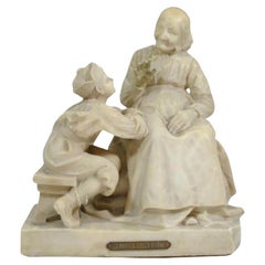 E Battiglia La Favola Della Nonna Alabaster Italian Sculpture Tale of Grandma