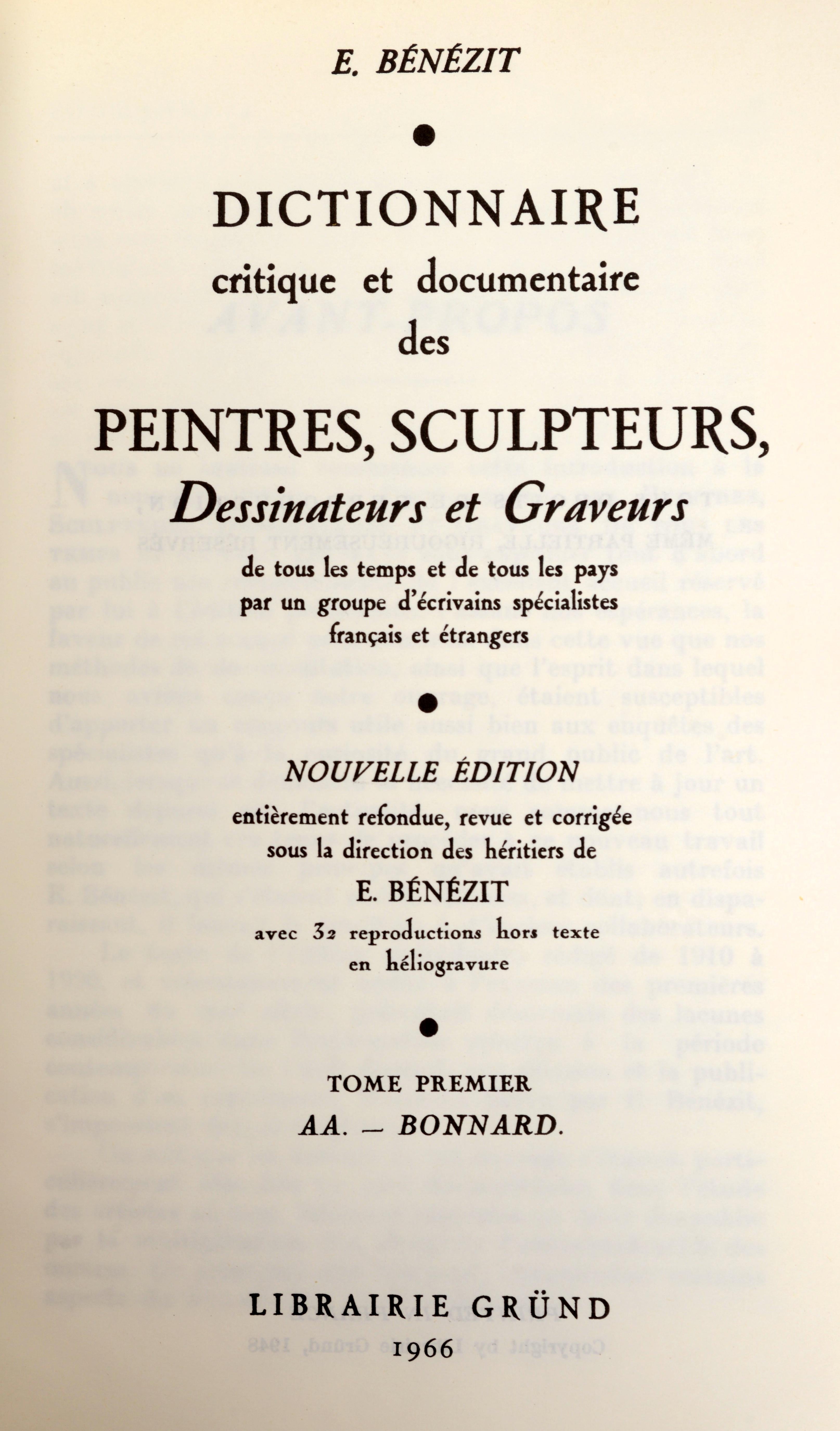20th Century  E. BENEZIT - Dictionnaire Critique Et Documentaire Des Peintres, Sculpteure For Sale