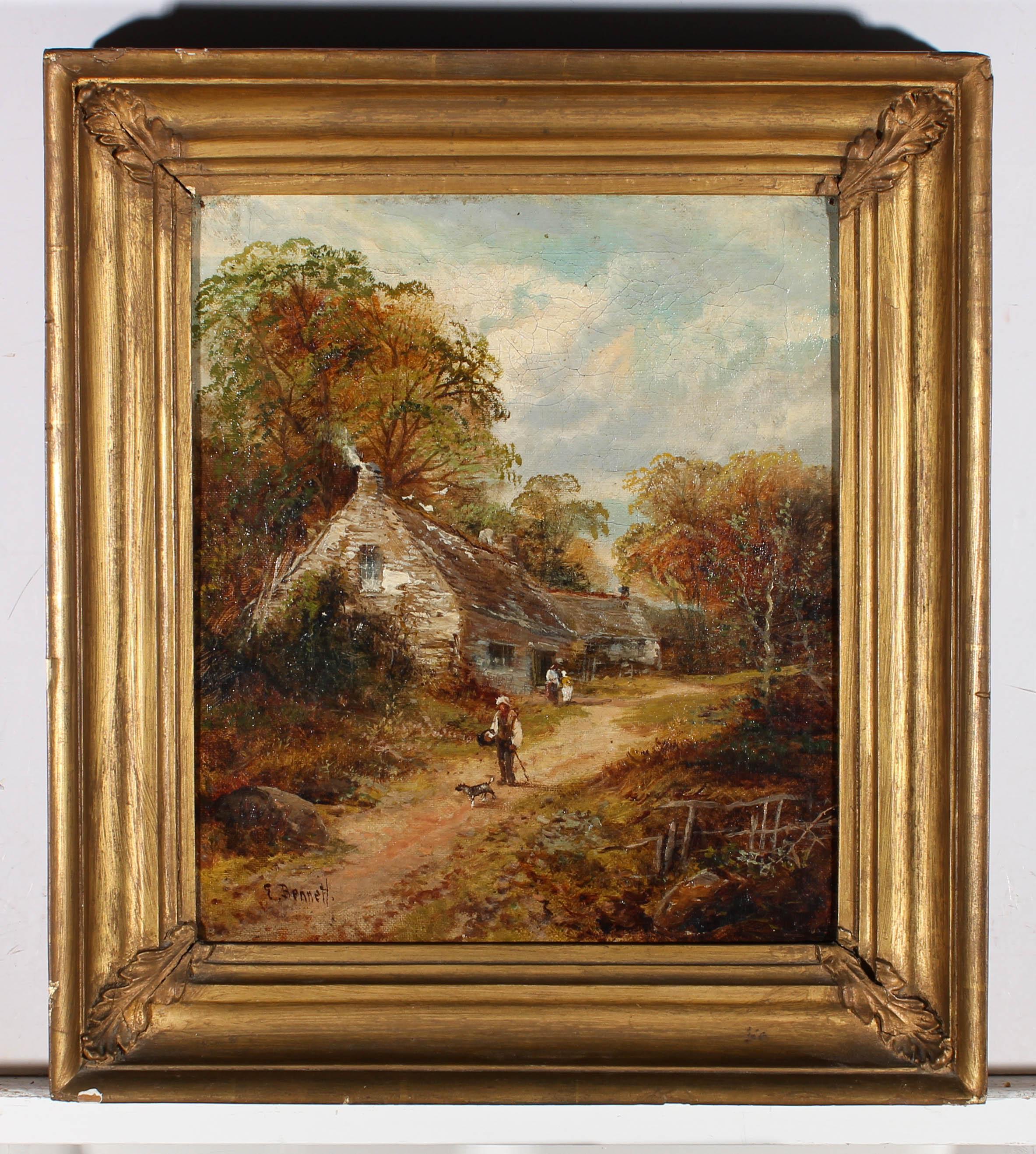 E. Bennett - Peinture à l'huile de la fin du XIXe siècle, ferme rurale 2