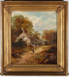 E. Bennett - Peinture à l'huile de la fin du XIXe siècle, ferme rurale