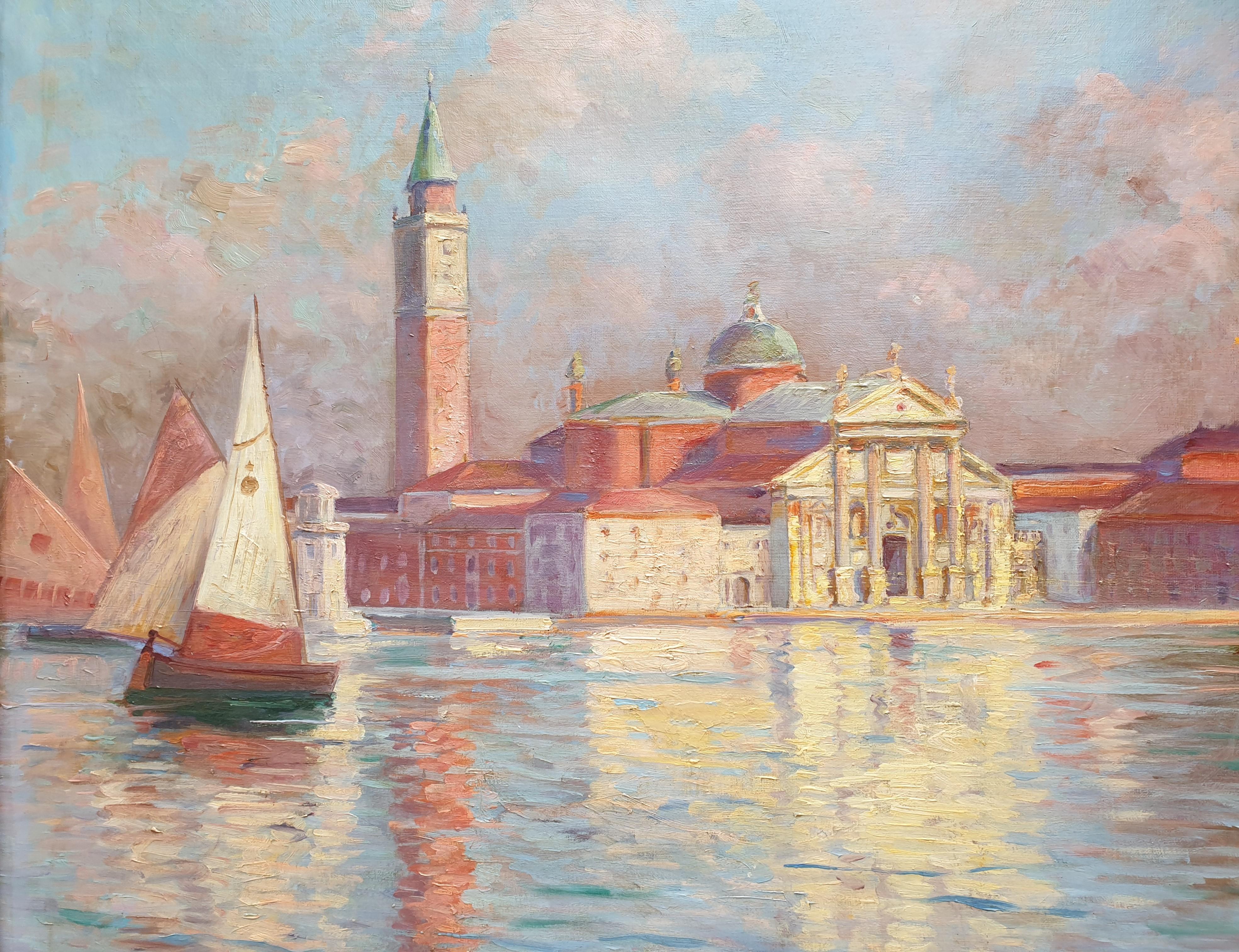 Painting Venice San Giorgio Maggiore Laguna French Art nouveau 20th For Sale 1