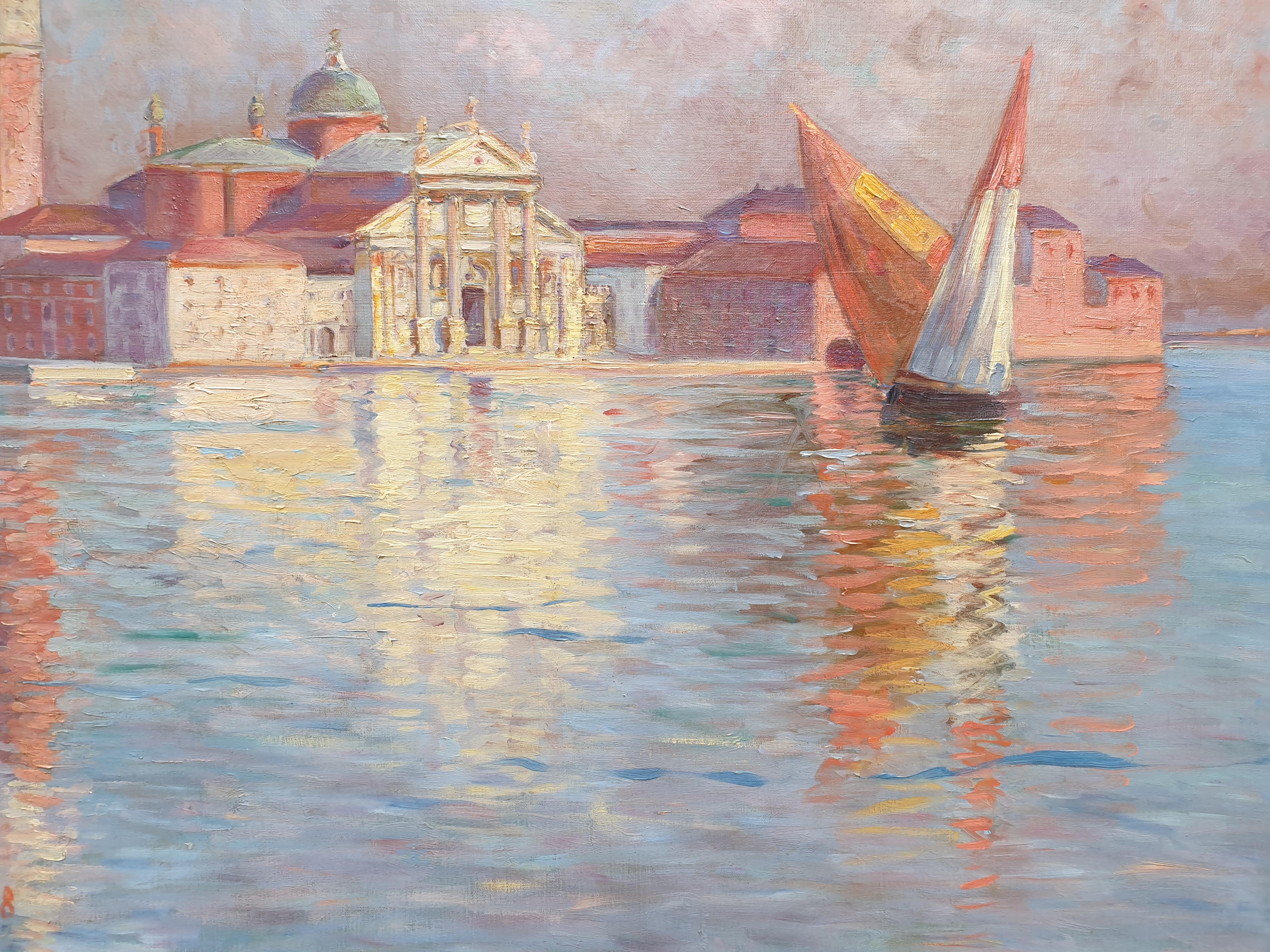 Peinture de Venise San Giorgio Maggiore Laguna Art nouveau 20e siècle en vente 1