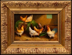 Coqs et poules dans une grange 19e siècle E. Binam