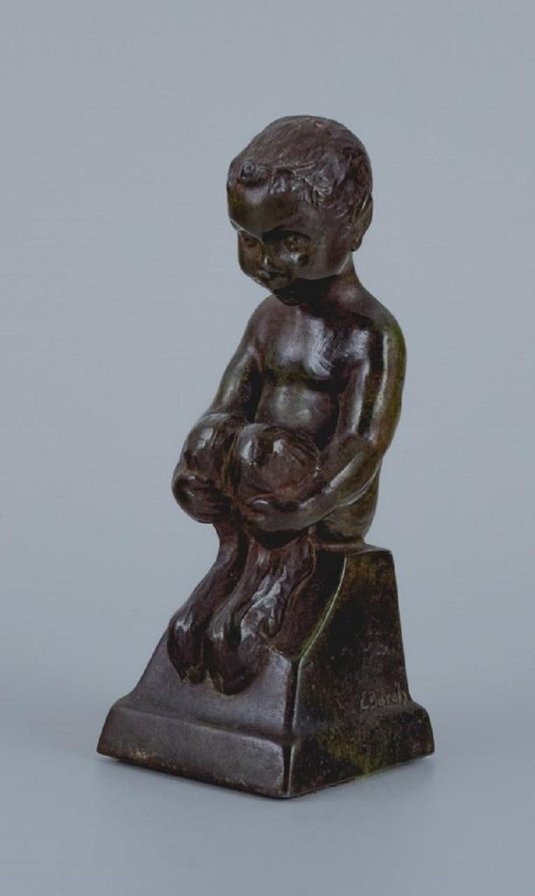 Danish E. Borch for Just Andersen, Figure of a Faun in Disco Metal, 1940s