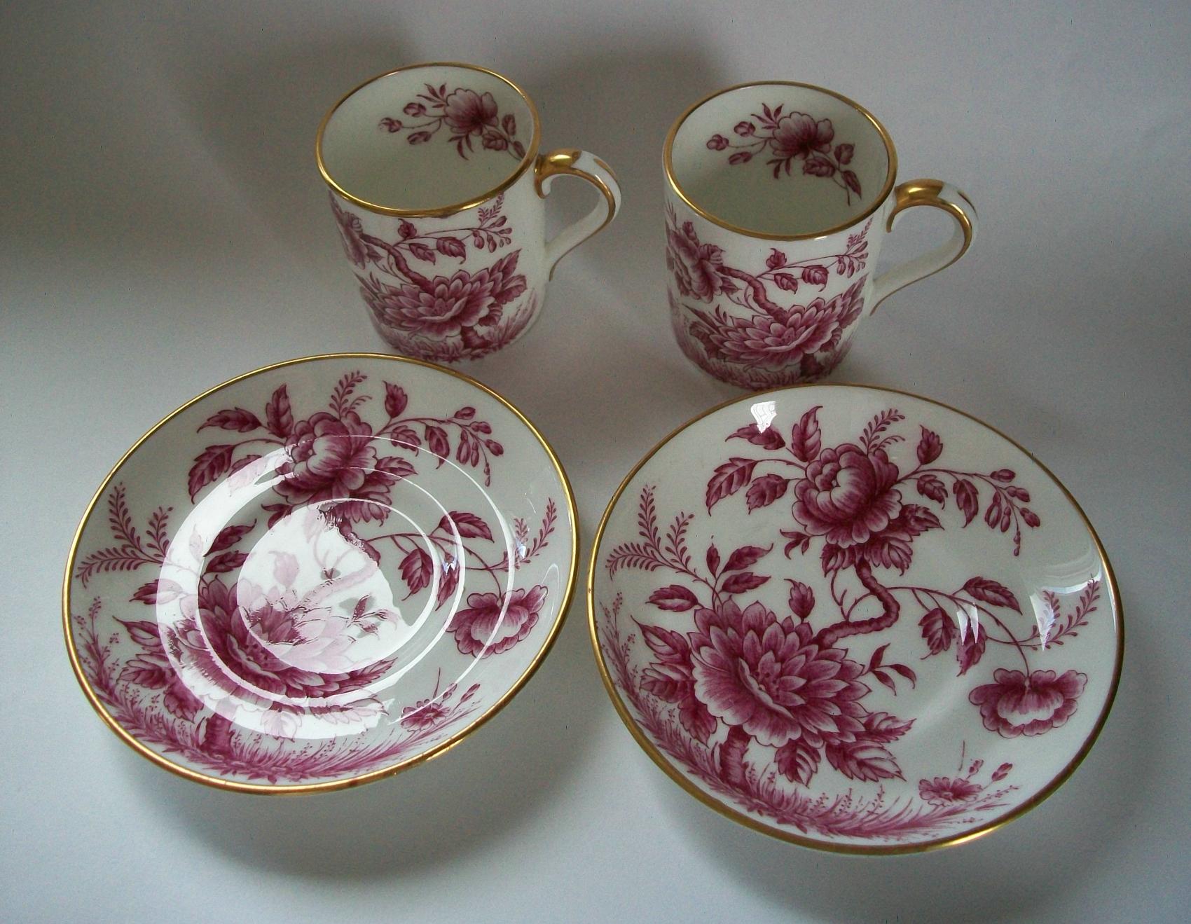 Victorian E. Brain & Co, 'Peony', Foley Demitasse Cups & Saucers, U.K., circa 1950's For Sale