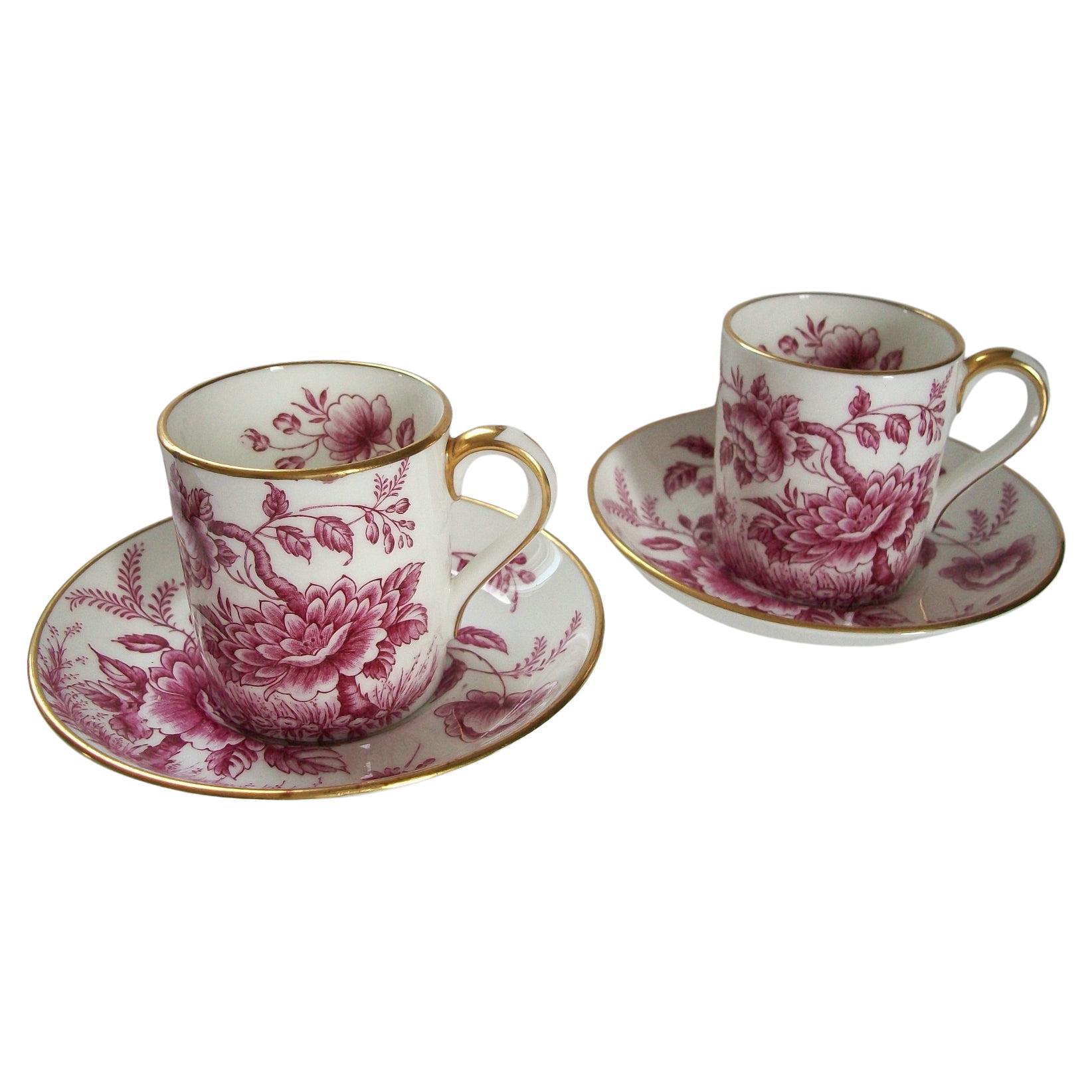 E. Brain & Co, 'Peony', Foley Demitasse Cups & Saucers, U.K., circa 1950's For Sale