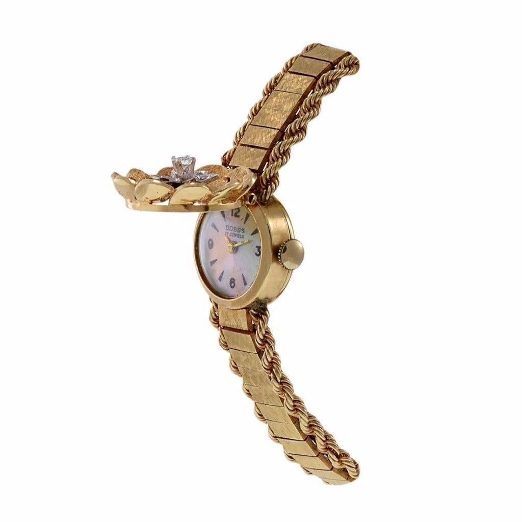 Retro E. Brandt 14K Gold and Diamond Bracelet Watch For Sale