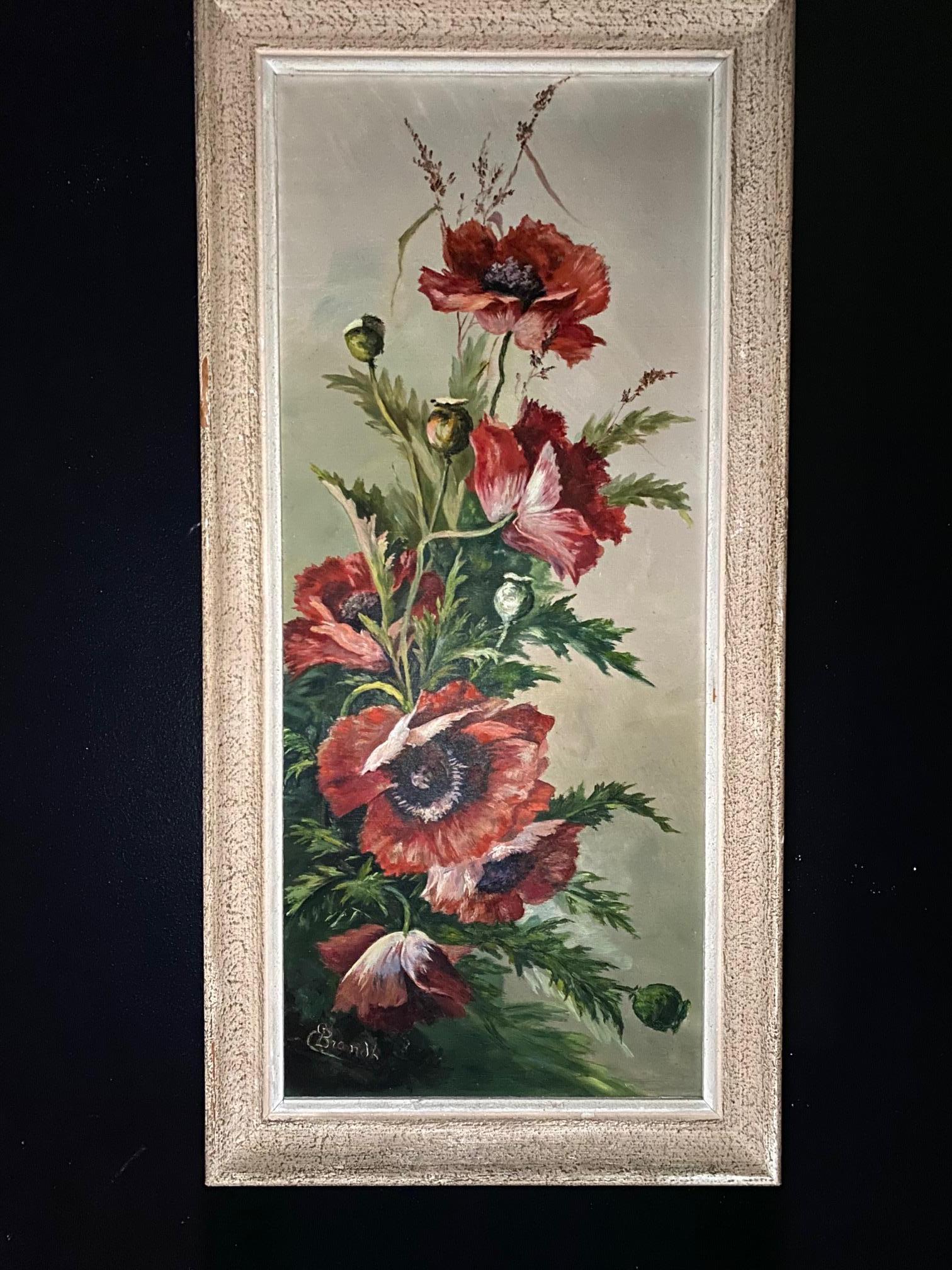 Oil work on canvas with frame. 
Total size with frame is 38x78 cm 
Signed E. Brandt 