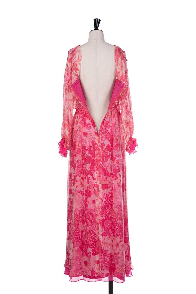 white christmas dresses Chiffon Floral Print Maxi Dress with Ruffle Straps & Side Slit S