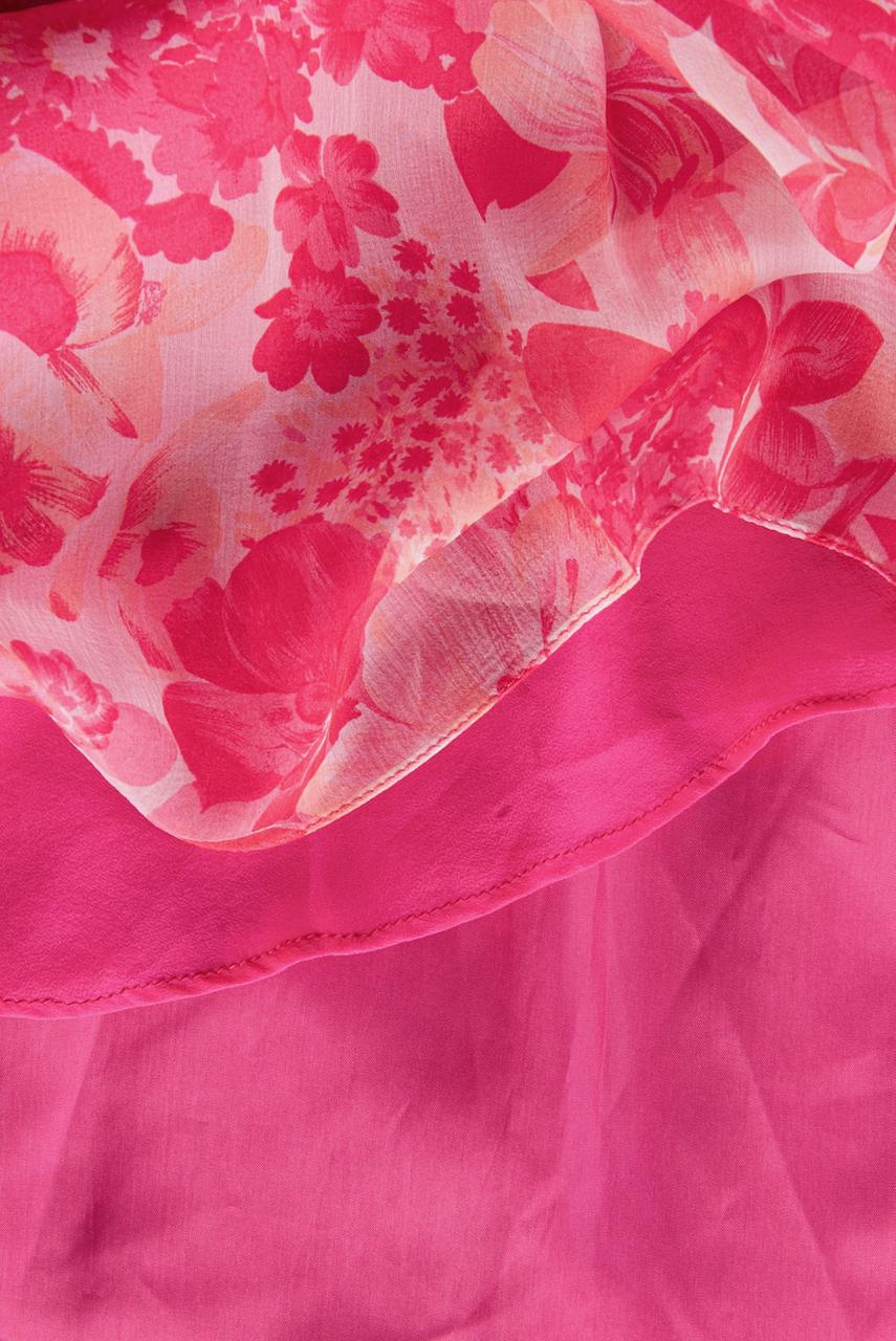 E. Braun & Co. Pink & Coral Floral Print Silk Chiffon Maxi Dress & Belt, 1970s For Sale 8