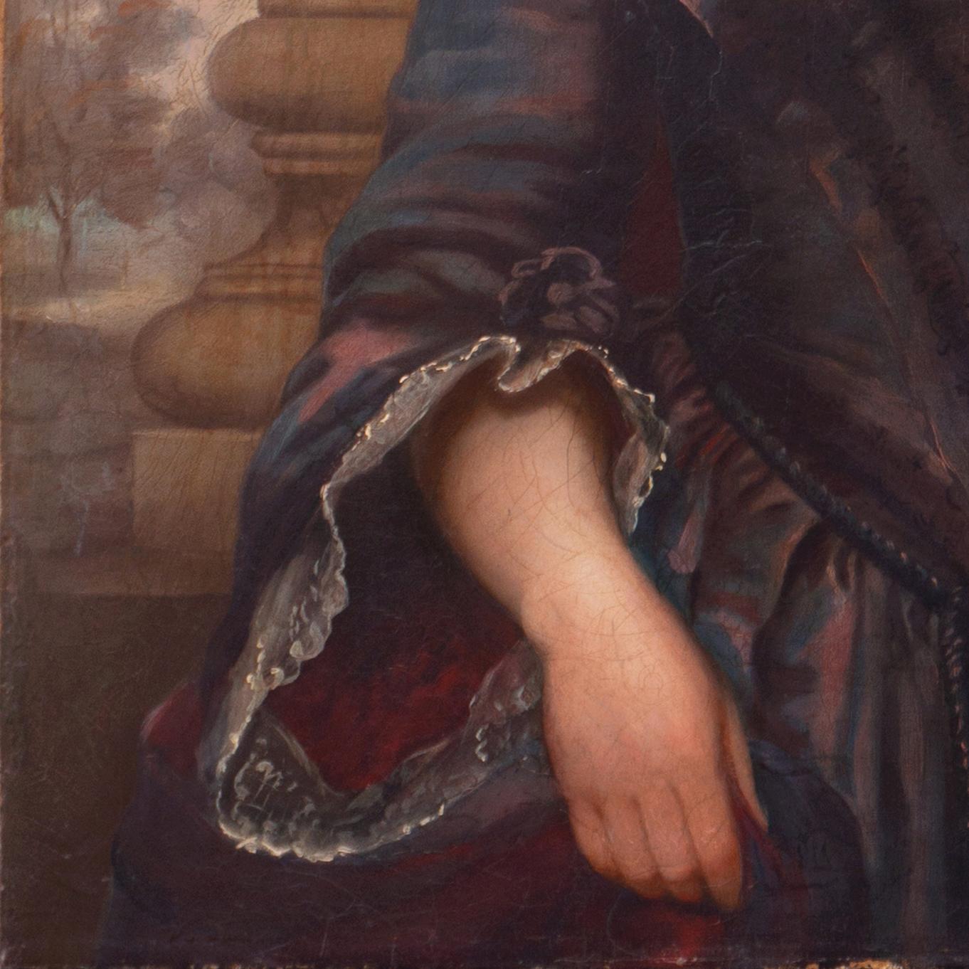 'Lady in a Satin Dress', Neo-Classical Female Portrait Oil, Victorian Hairstyle - Black Portrait Painting by E. Brown