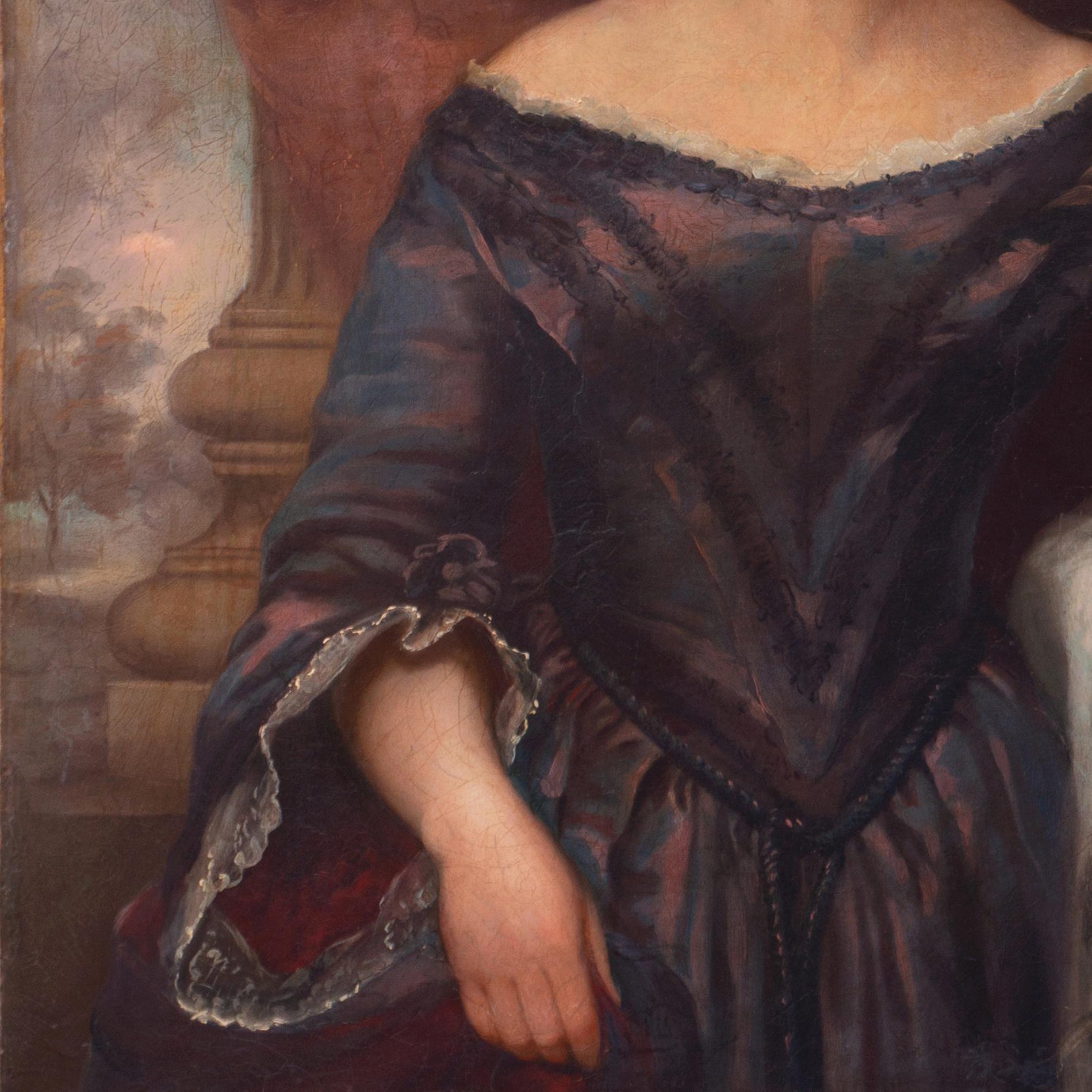 'Lady in a Satin Dress', Neo-Classical Female Portrait Oil, Victorian Hairstyle For Sale 1