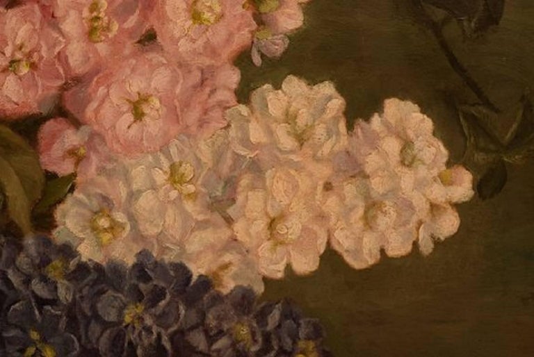 Art Deco E. C. Ulnitz, Well Listed Danish Artist. Flower Painting, Oil on Canvas For Sale