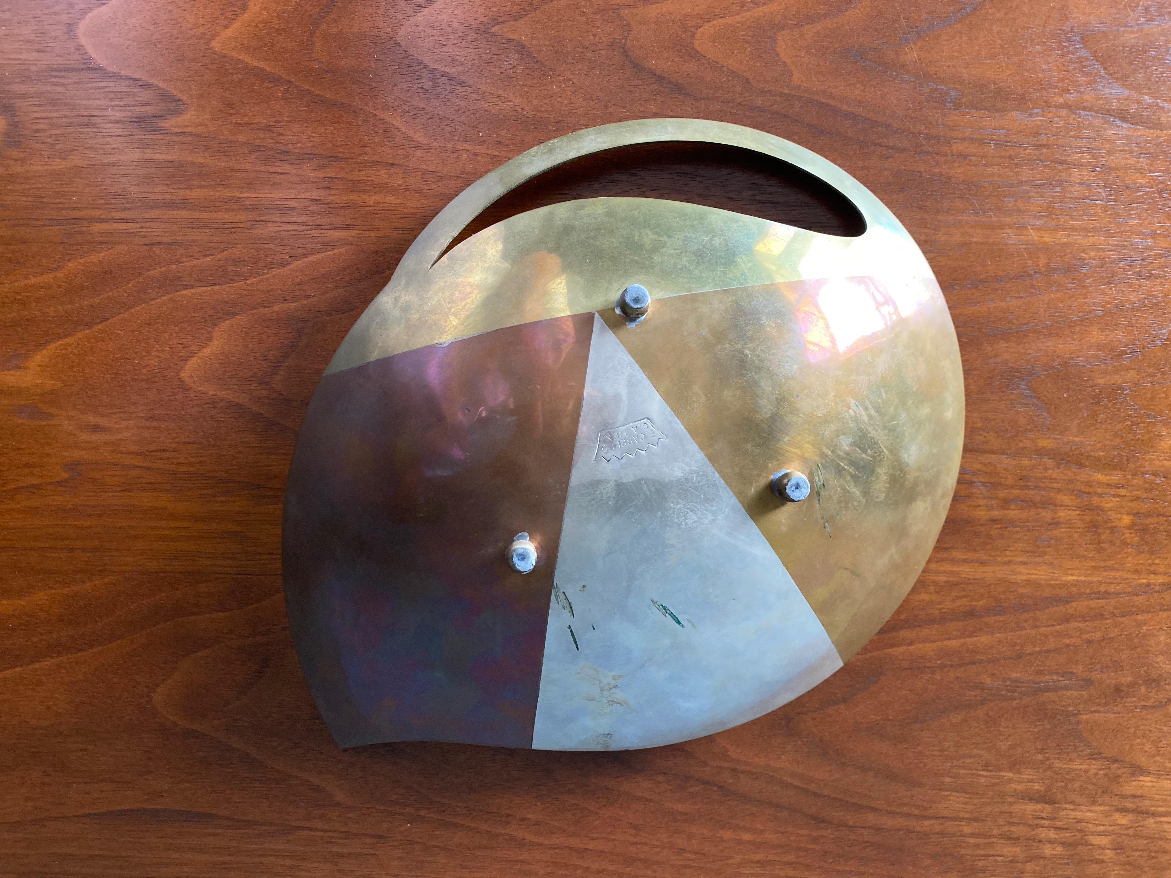 E. Cabello C.A. Mexico Mixed Metals Brass Copper Leaf Dish, circa 1960 In Good Condition In Costa Mesa, CA