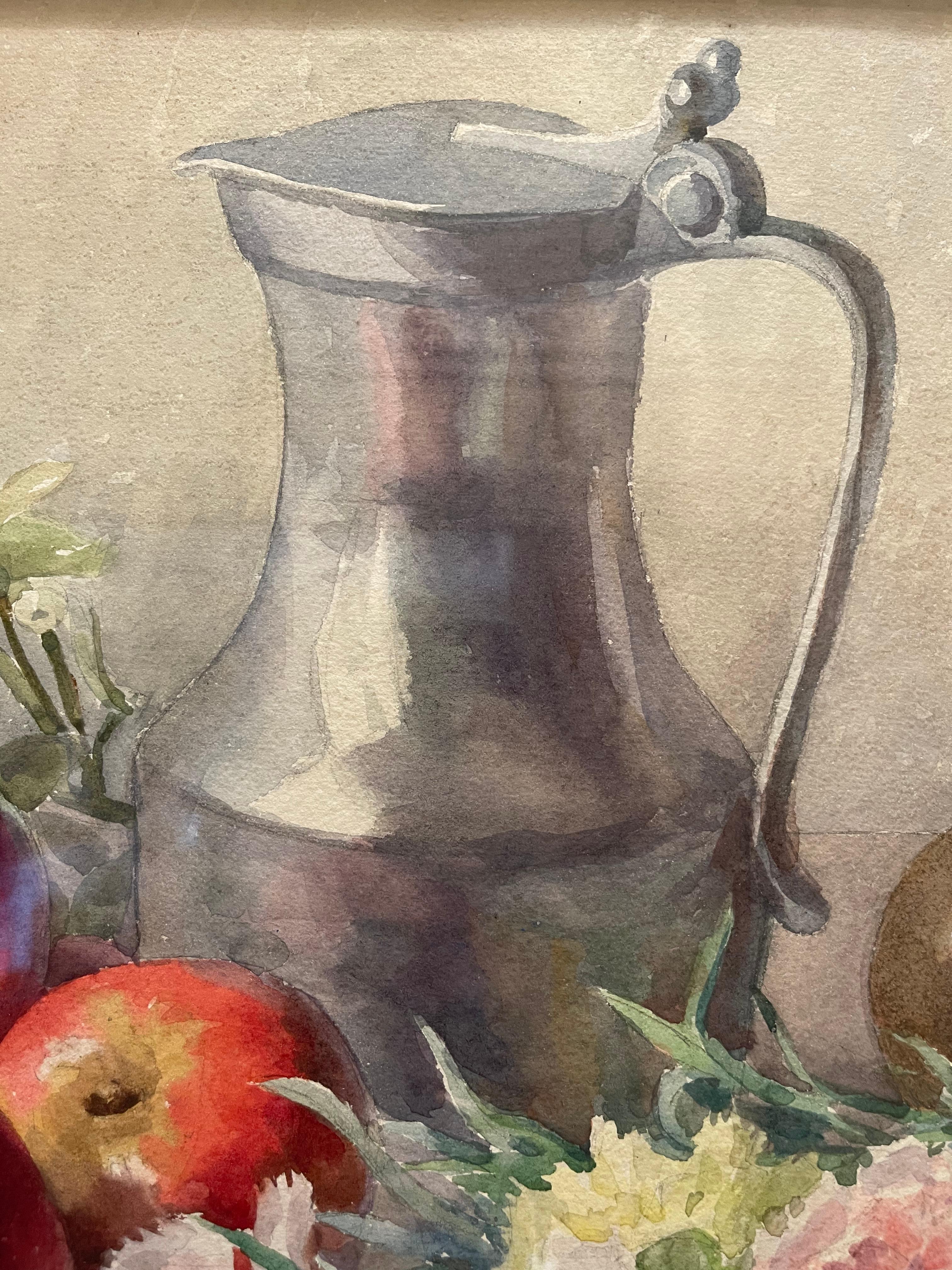 20th Century E. CABLET RINN - Still Life, Apples And Carnations  For Sale