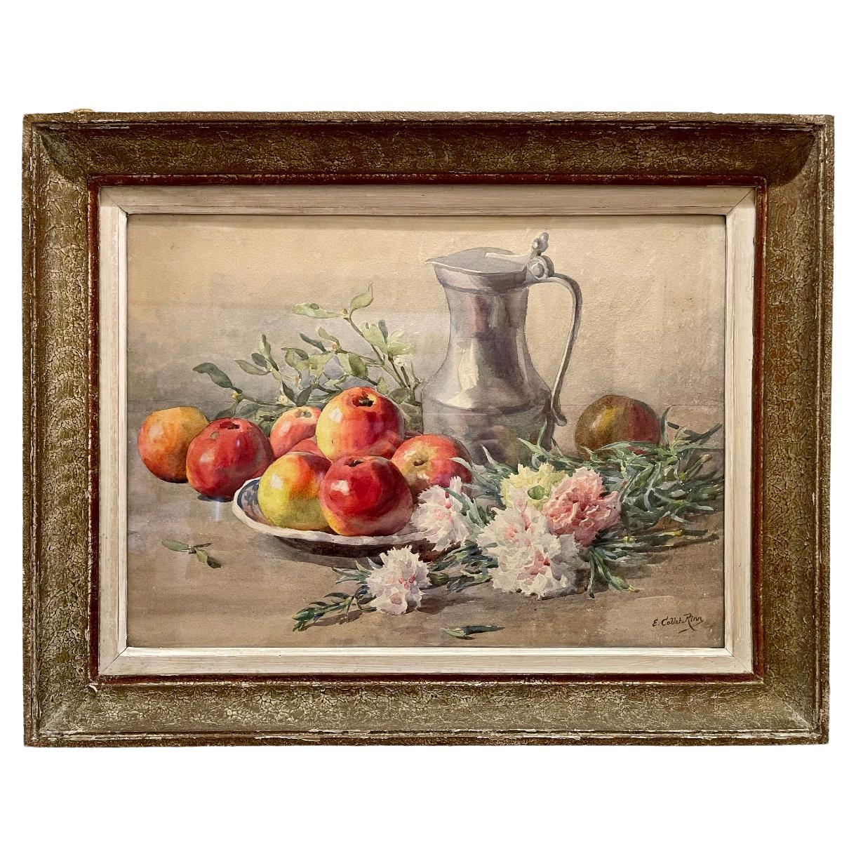 E. CABLET RINN - Still Life, Apples And Carnations  For Sale