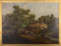 Ölgemälde, Farmstead, von E. Carswell, Mitte des 19. Jahrhunderts