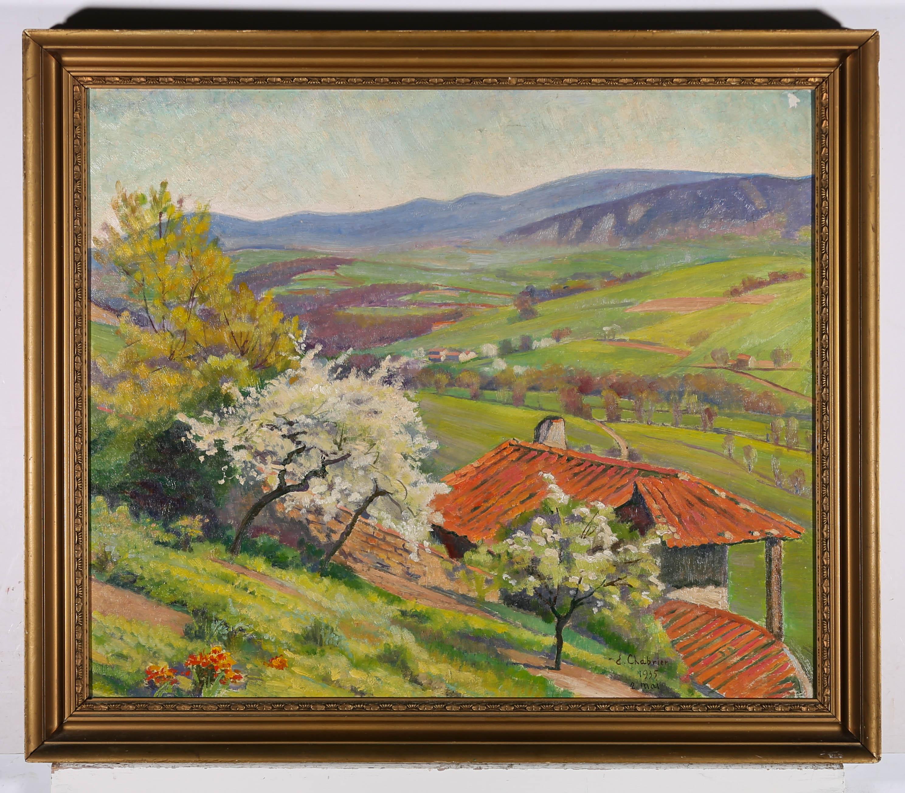 E. Chabrier - Scuola francese 1935 Olio, Attraversare le colline della Francia rurale 1