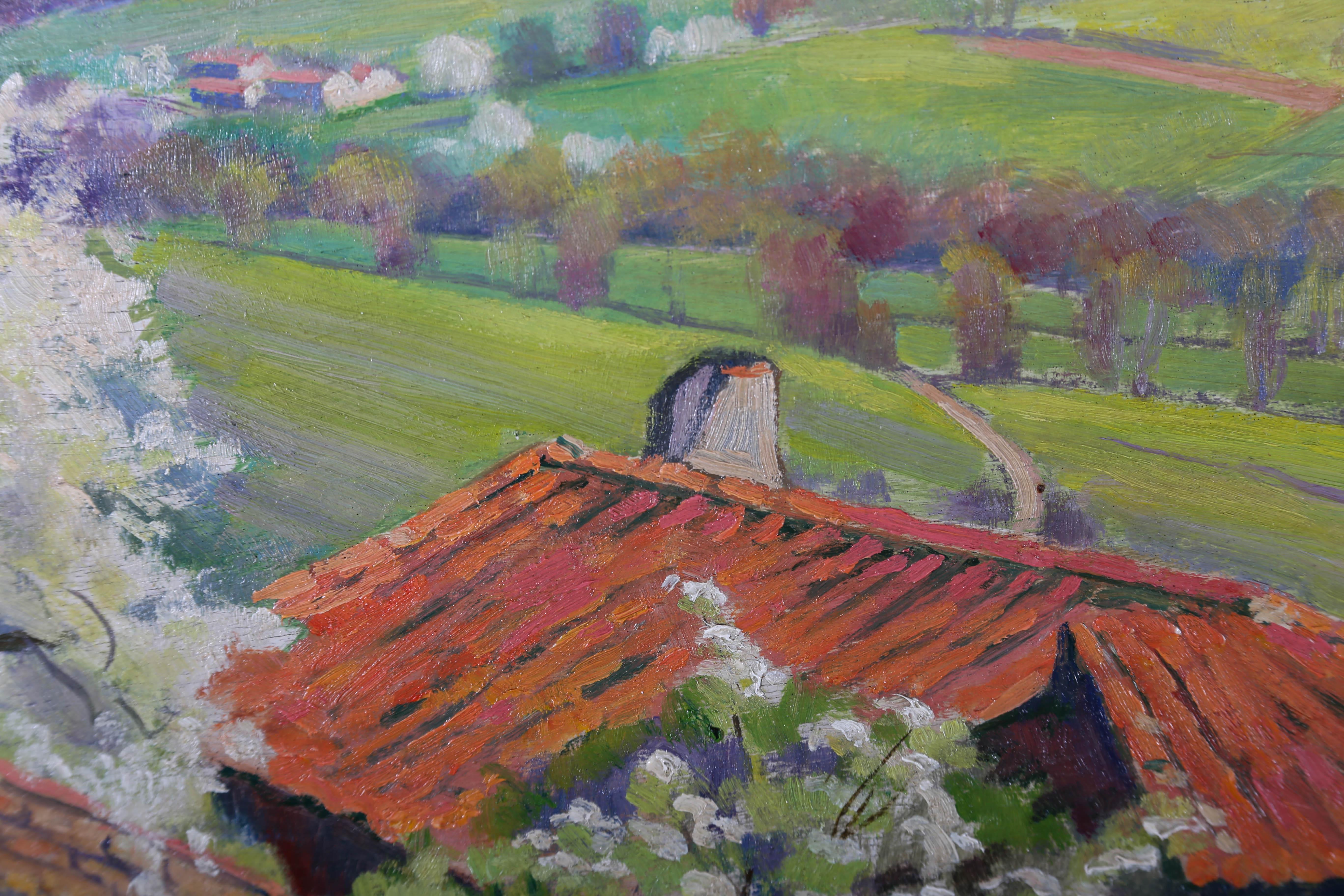 E. Chabrier - Scuola francese 1935 Olio, Attraversare le colline della Francia rurale 3