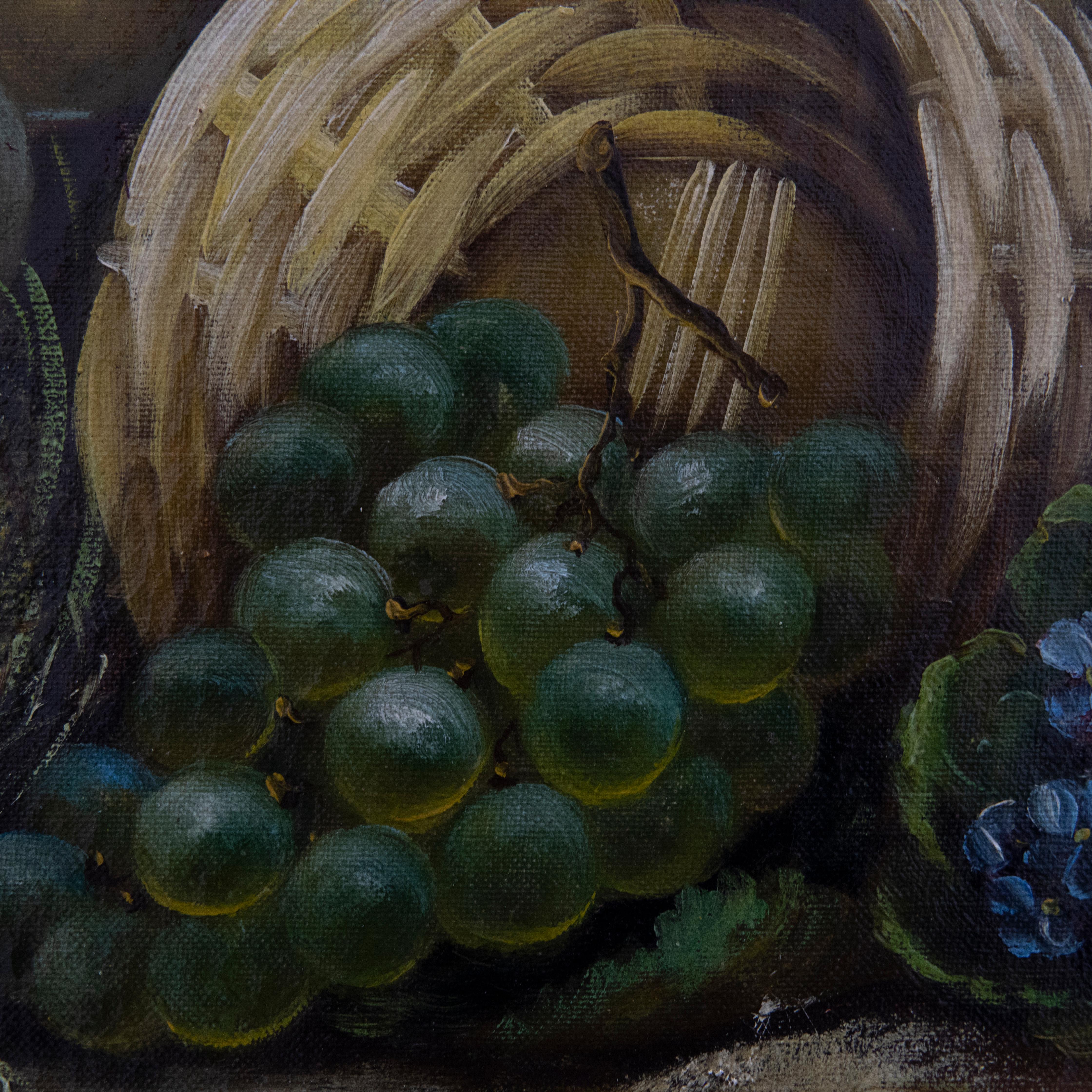 E. Chester  - Early 20th Century Oil, Basket of Grapes For Sale 3