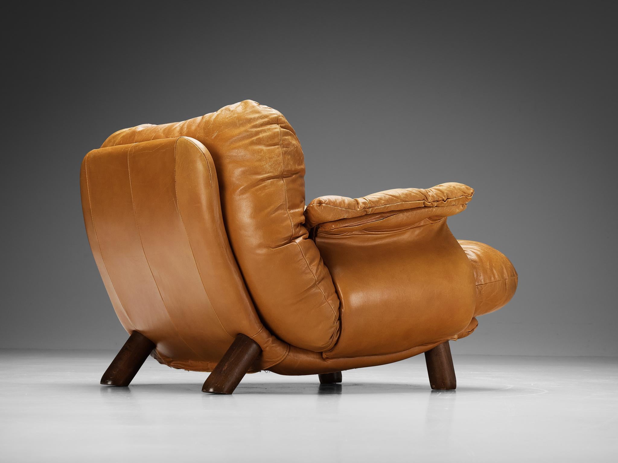 Post-Modern E. Cobianchi for Insa Italy Lounge Chair in Cognac Leather 