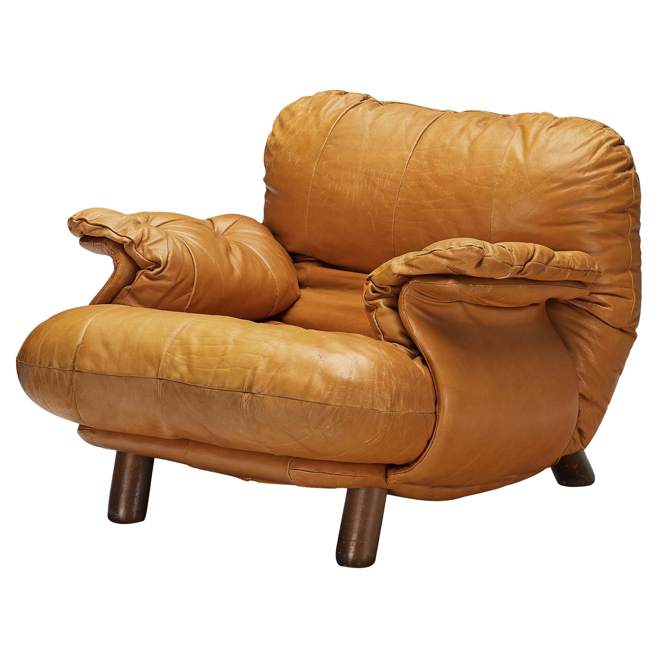 E. Cobianchi for Insa Italy Lounge Chair in Cognac Leather 