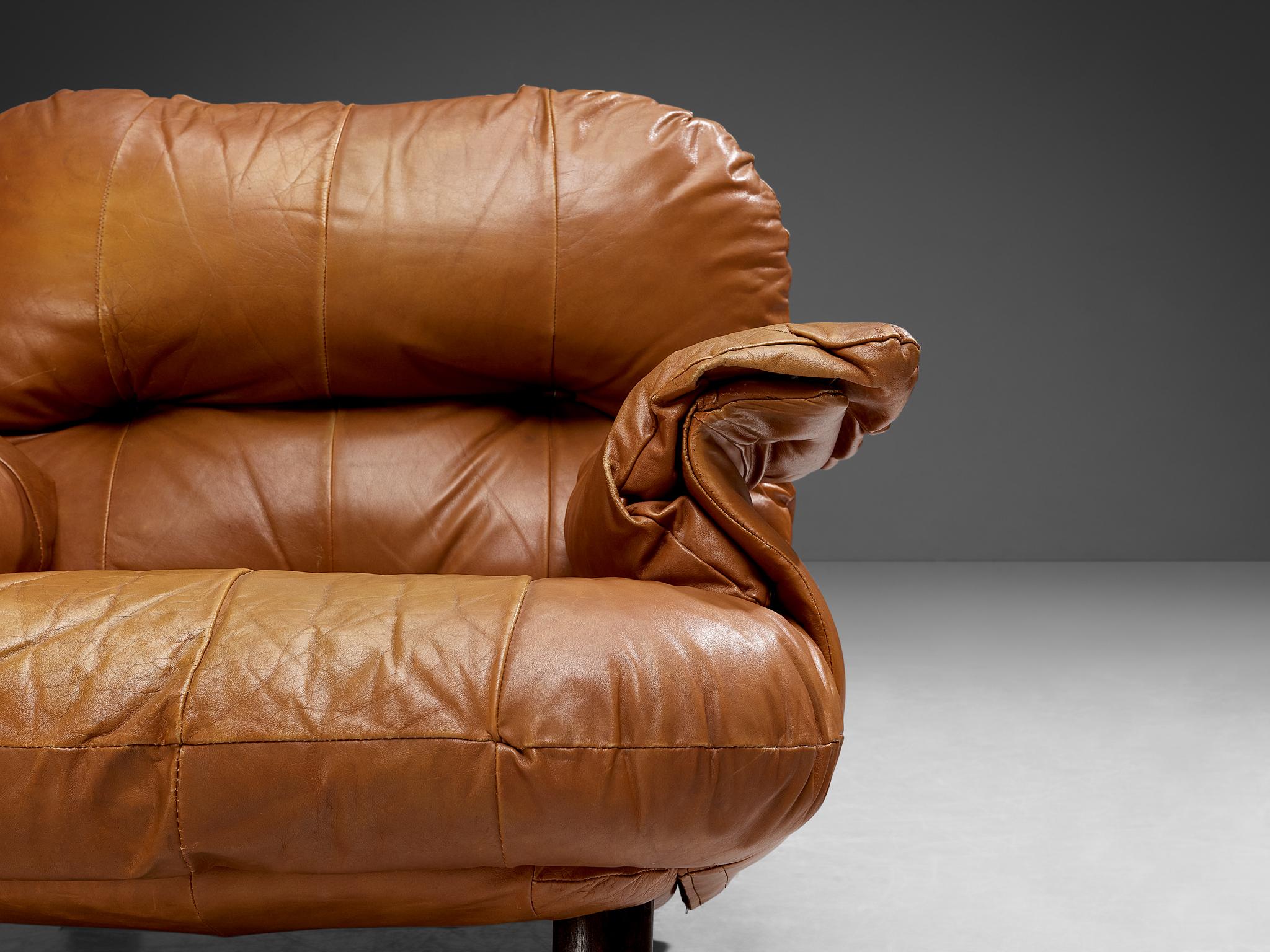Post-Modern E. Cobianchi for Insa Pair of Lounge Chairs in Cognac Leather