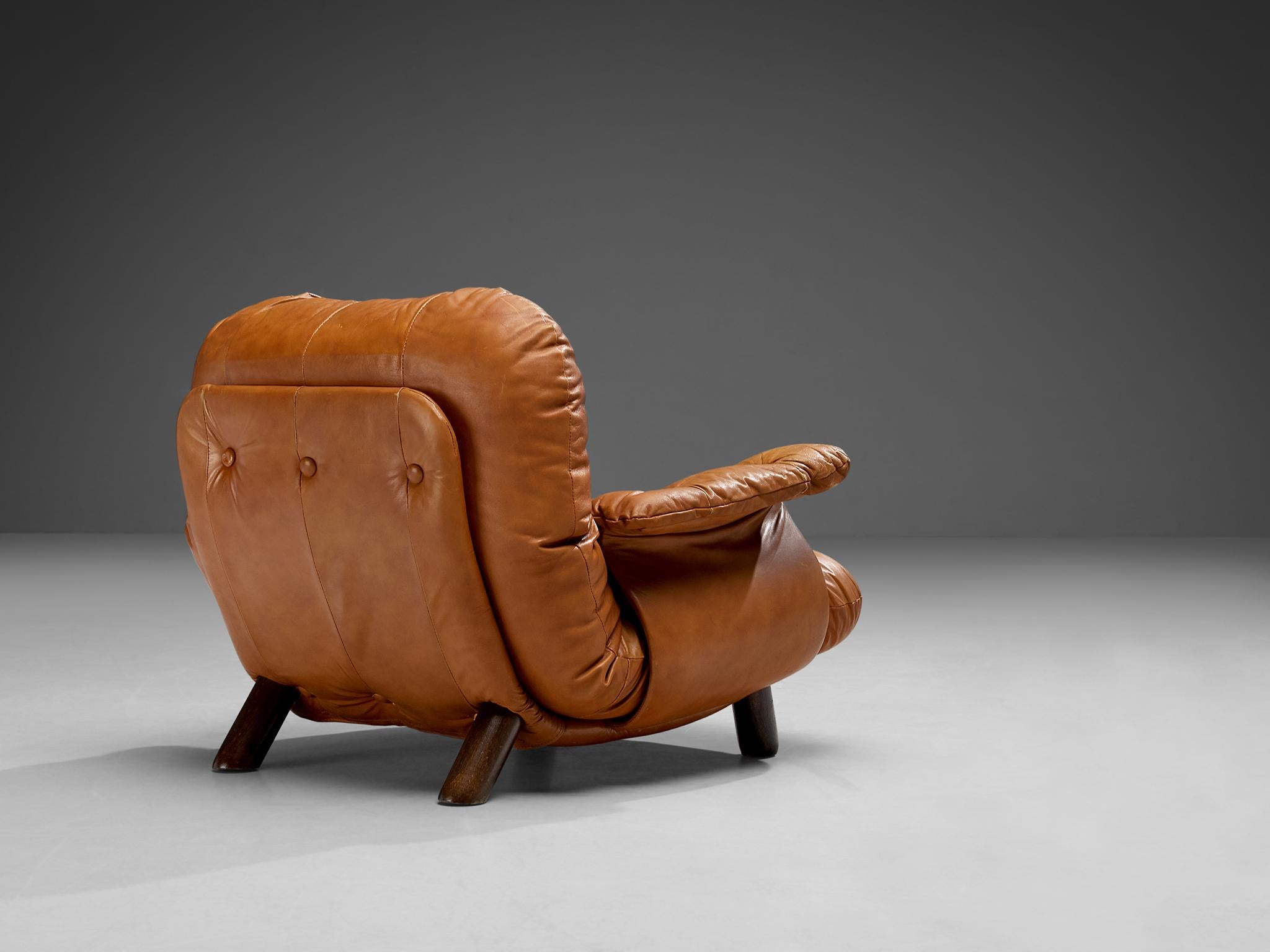 Italian E. Cobianchi for Insa Pair of Lounge Chairs in Cognac Leather