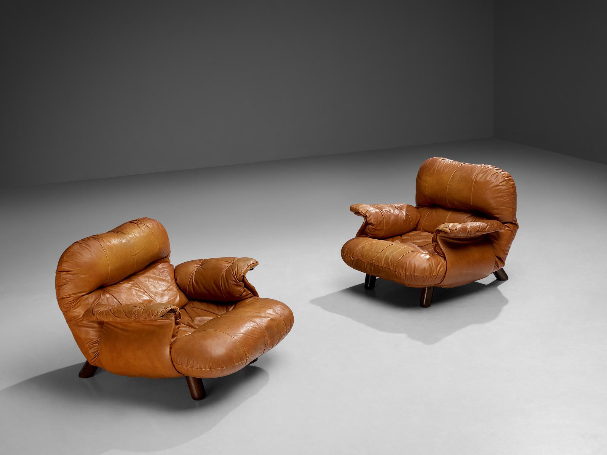 Late 20th Century E. Cobianchi for Insa Pair of Lounge Chairs in Cognac Leather