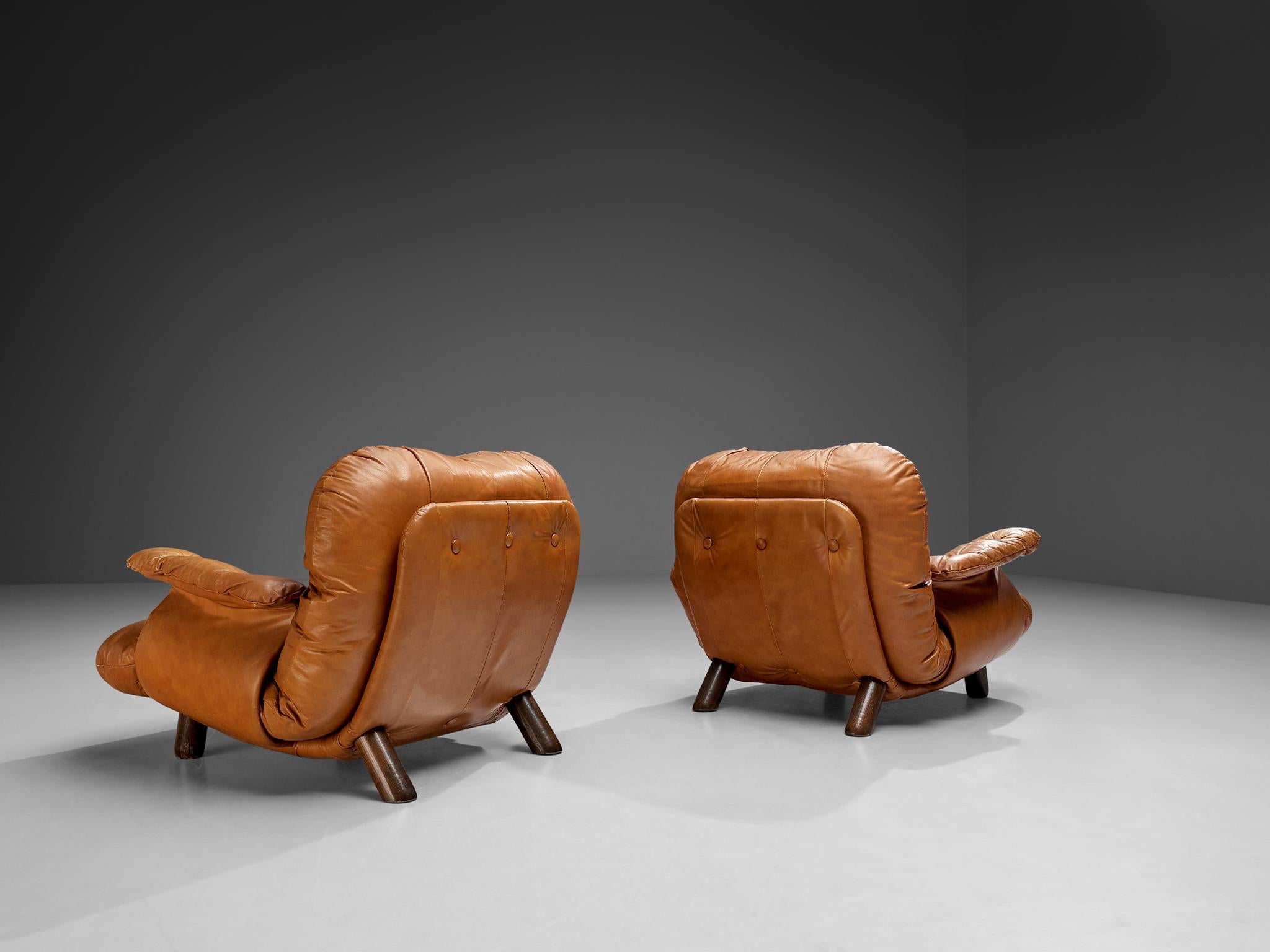 E. Cobianchi for Insa Pair of Lounge Chairs in Cognac Leather 2