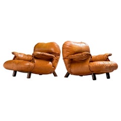 E. Cobianchi for Insa Pair of Lounge Chairs in Cognac Leather