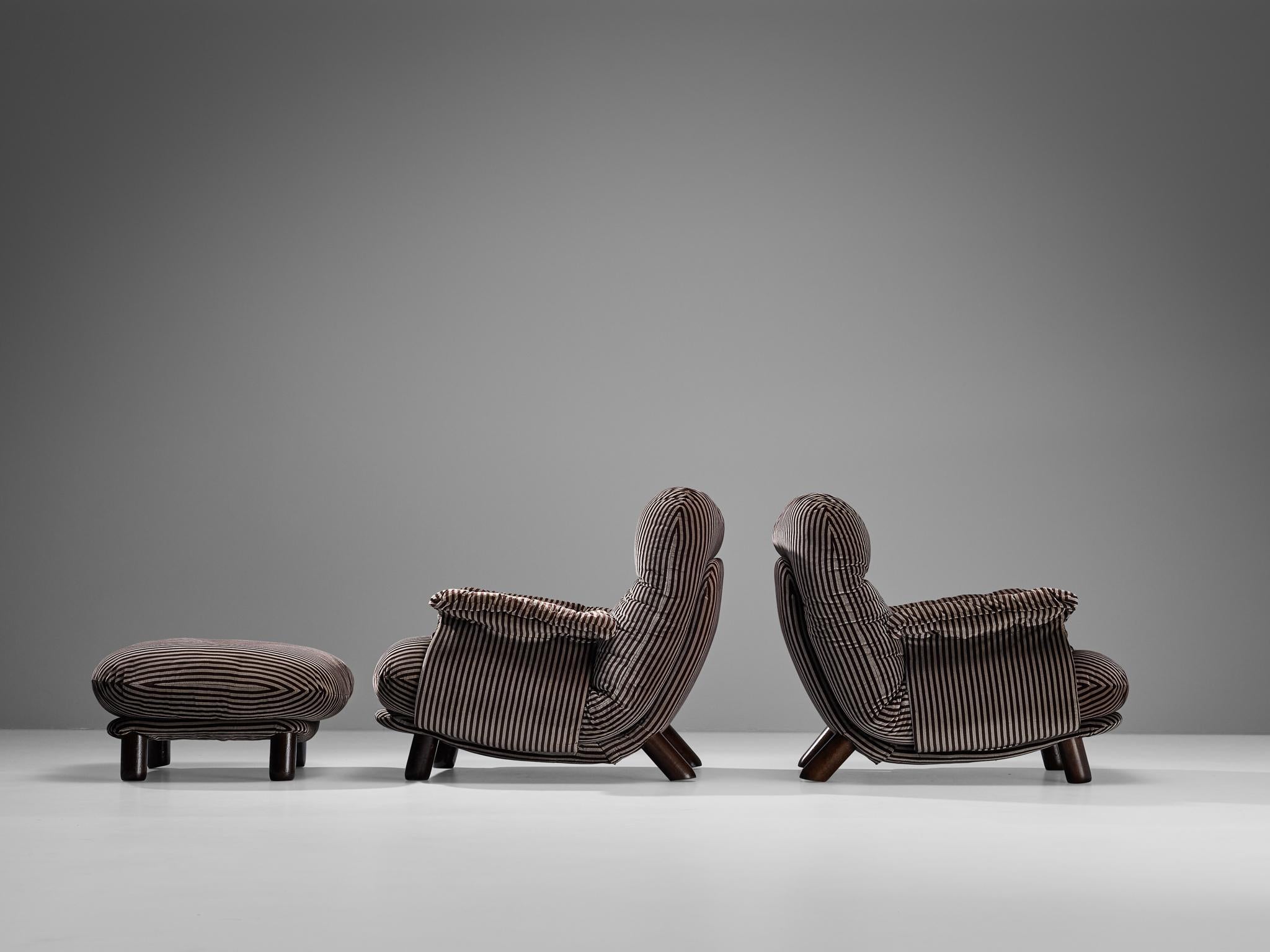 Post-Modern E. Cobianchi for Insa Pair of Lounge Chairs with Ottoman  For Sale