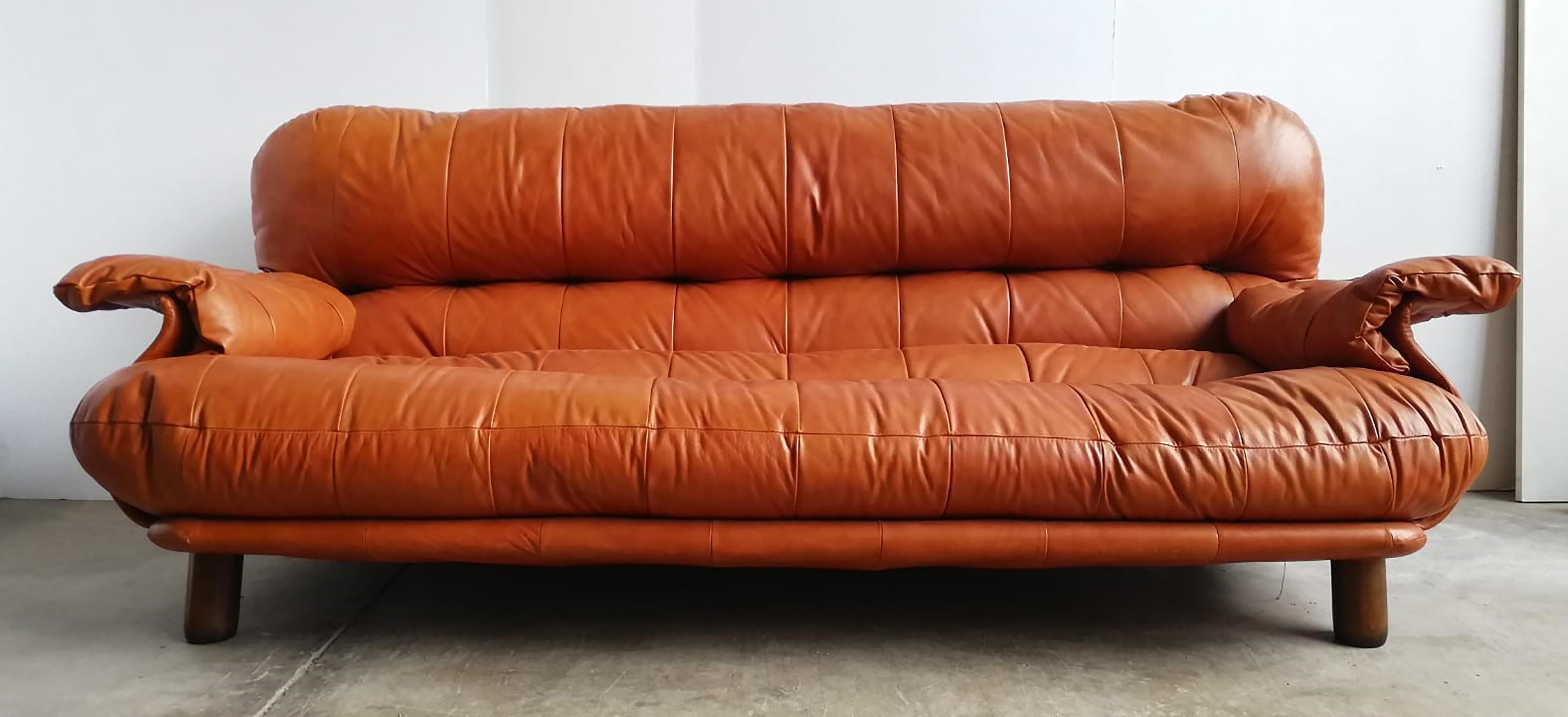 Modern E. Cobianchi Italian Leather Sofà by Insa, 1970s
